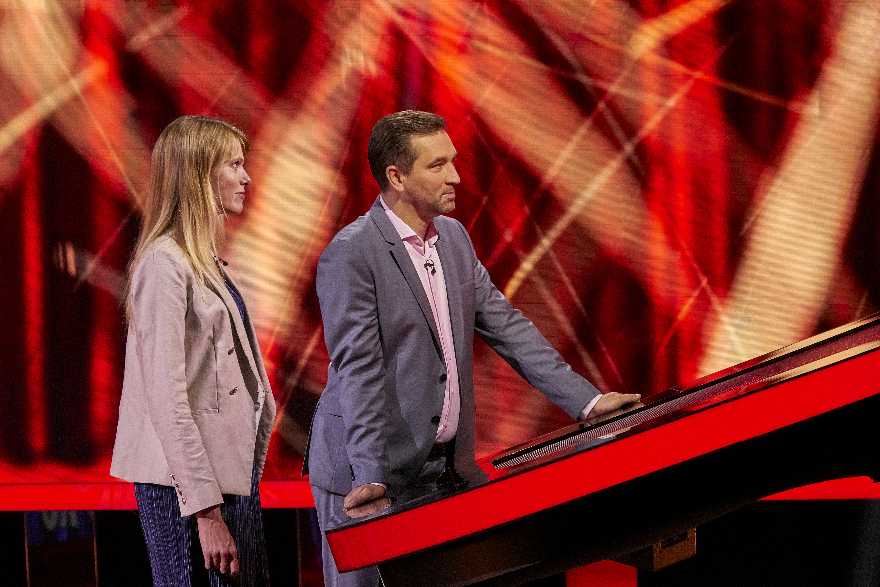 game show host and contestant