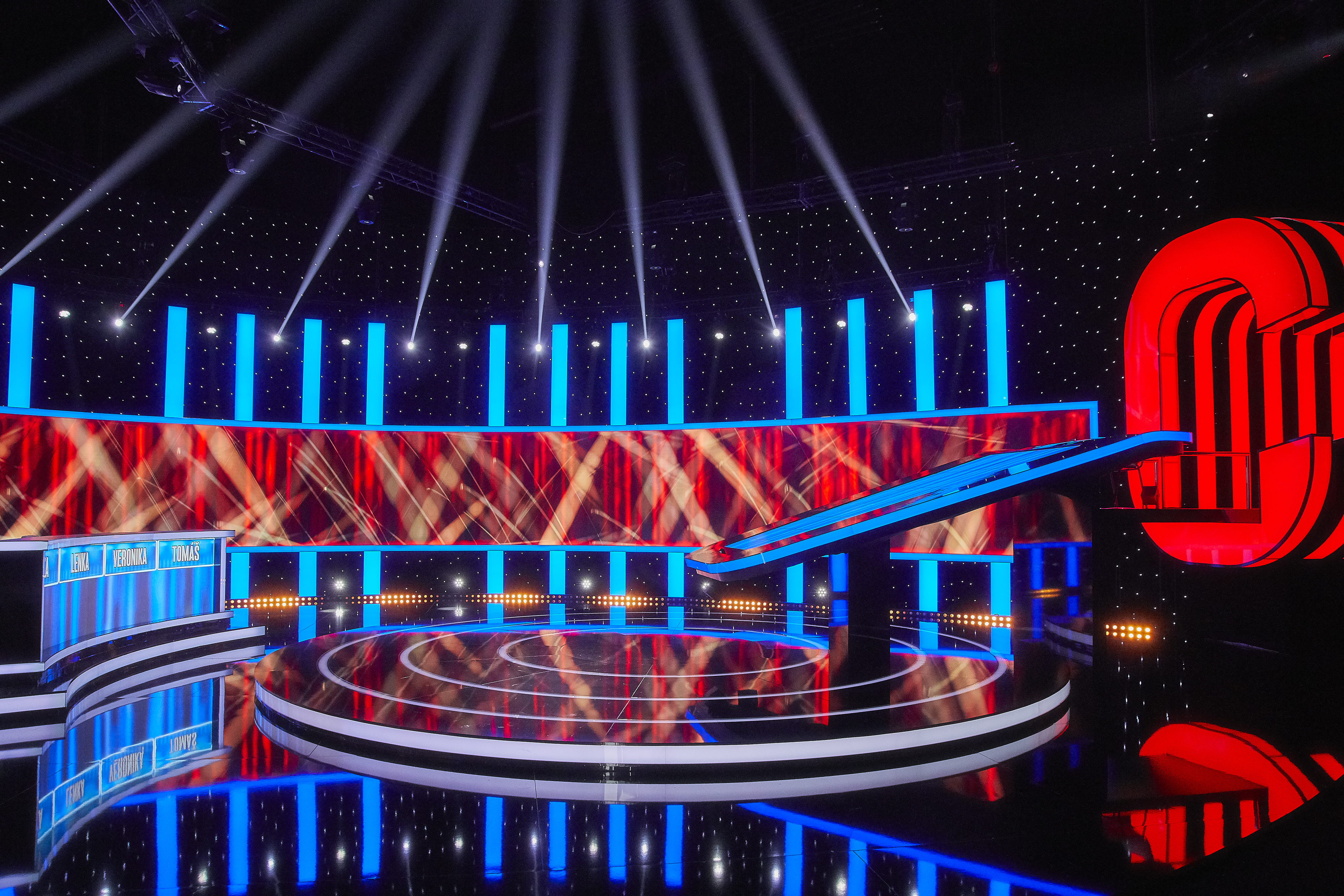 game show stage blue lights