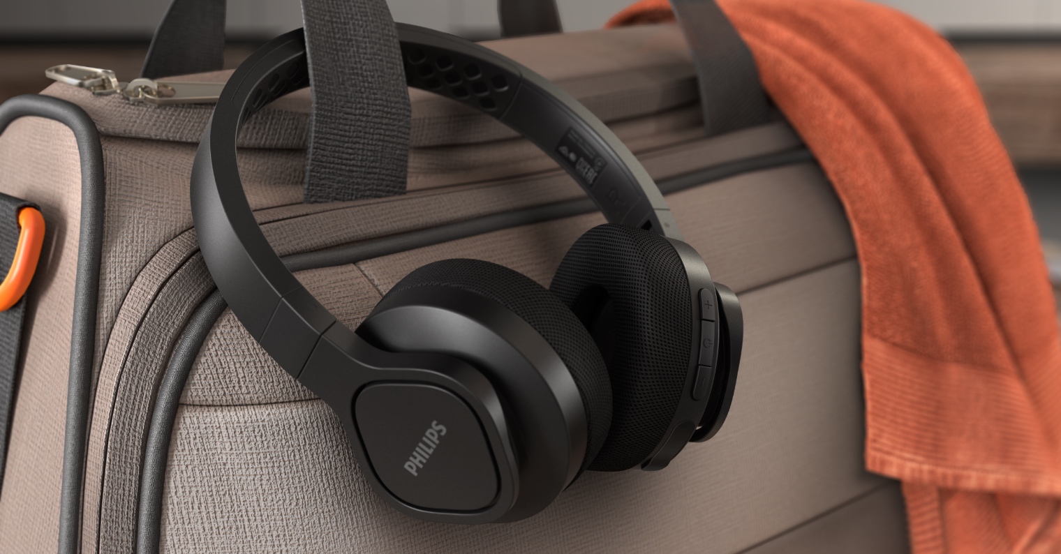 headphones on travel bag