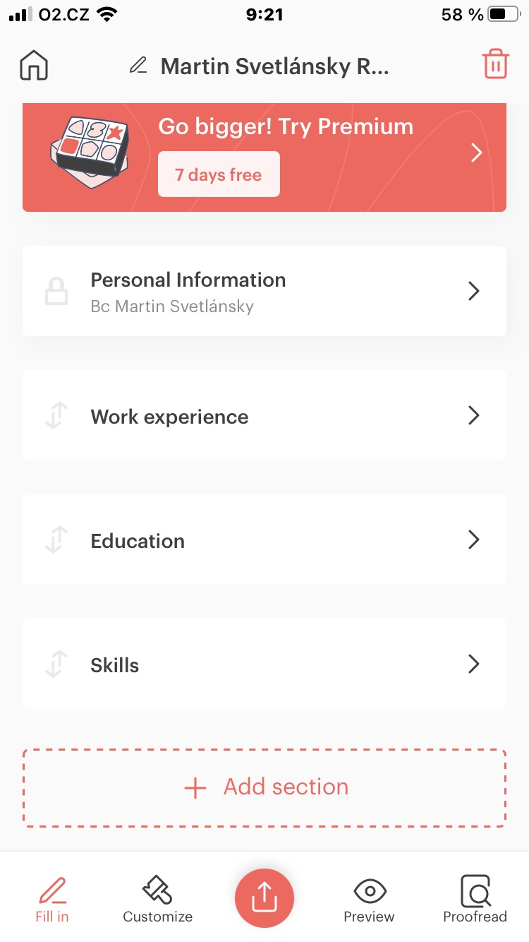 resume builder app interface