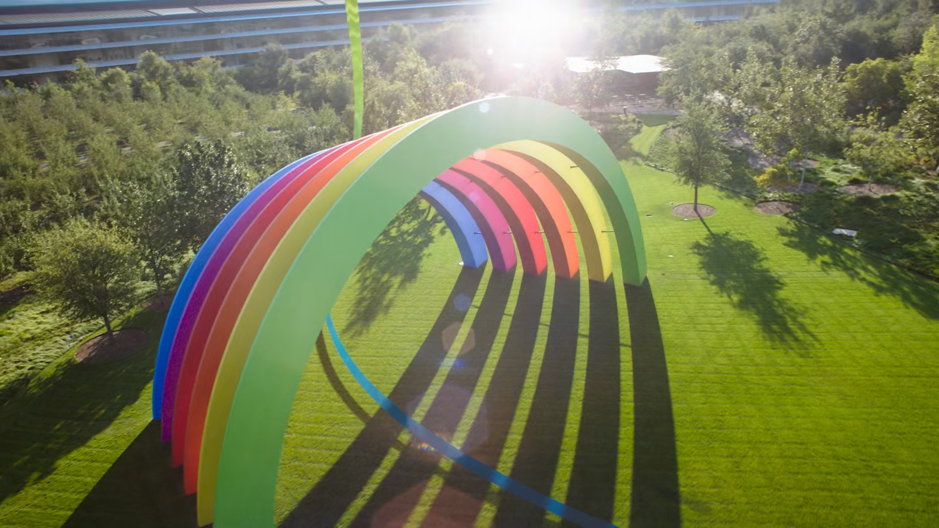 aerial view of rainbow arch
