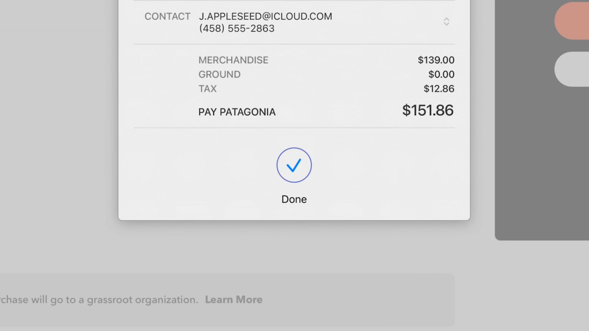 apple pay confirmation screen