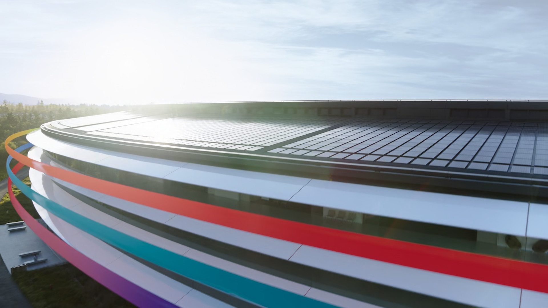 building rooftop with colorful stripes