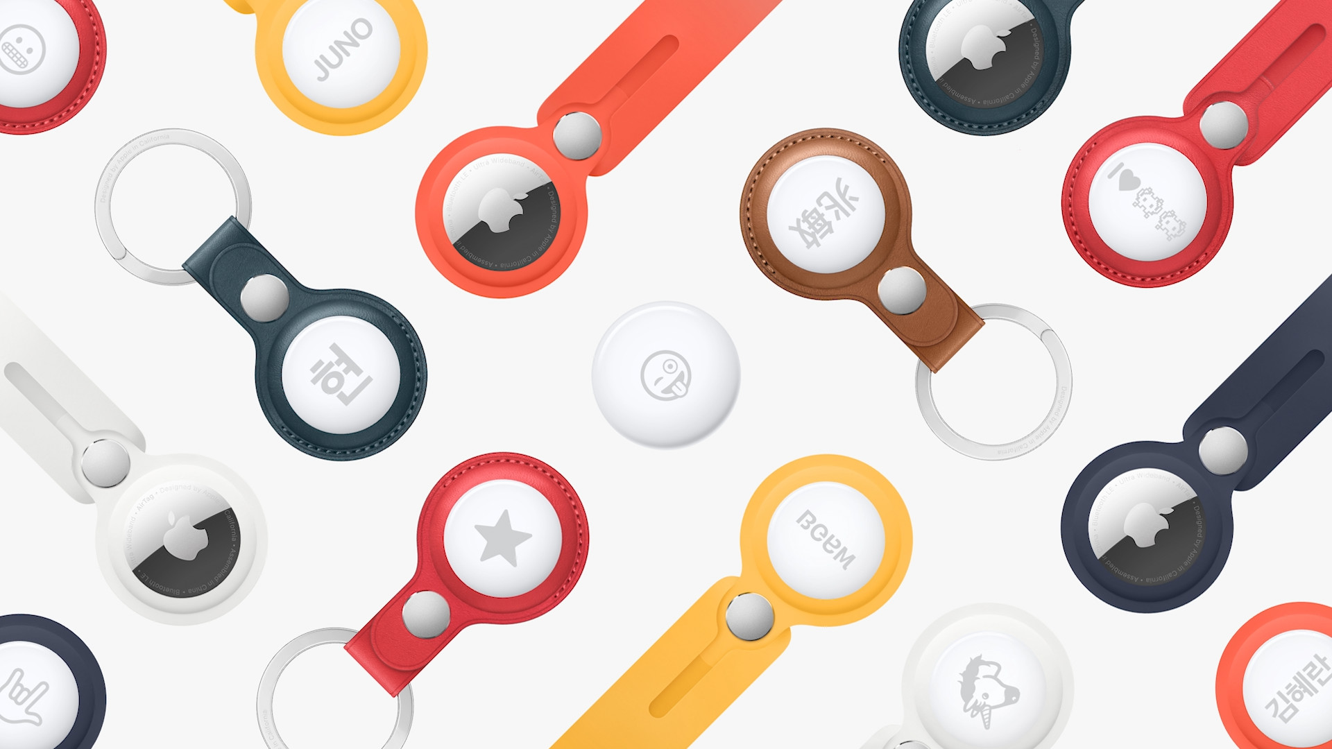 colorful tracker holders on white background