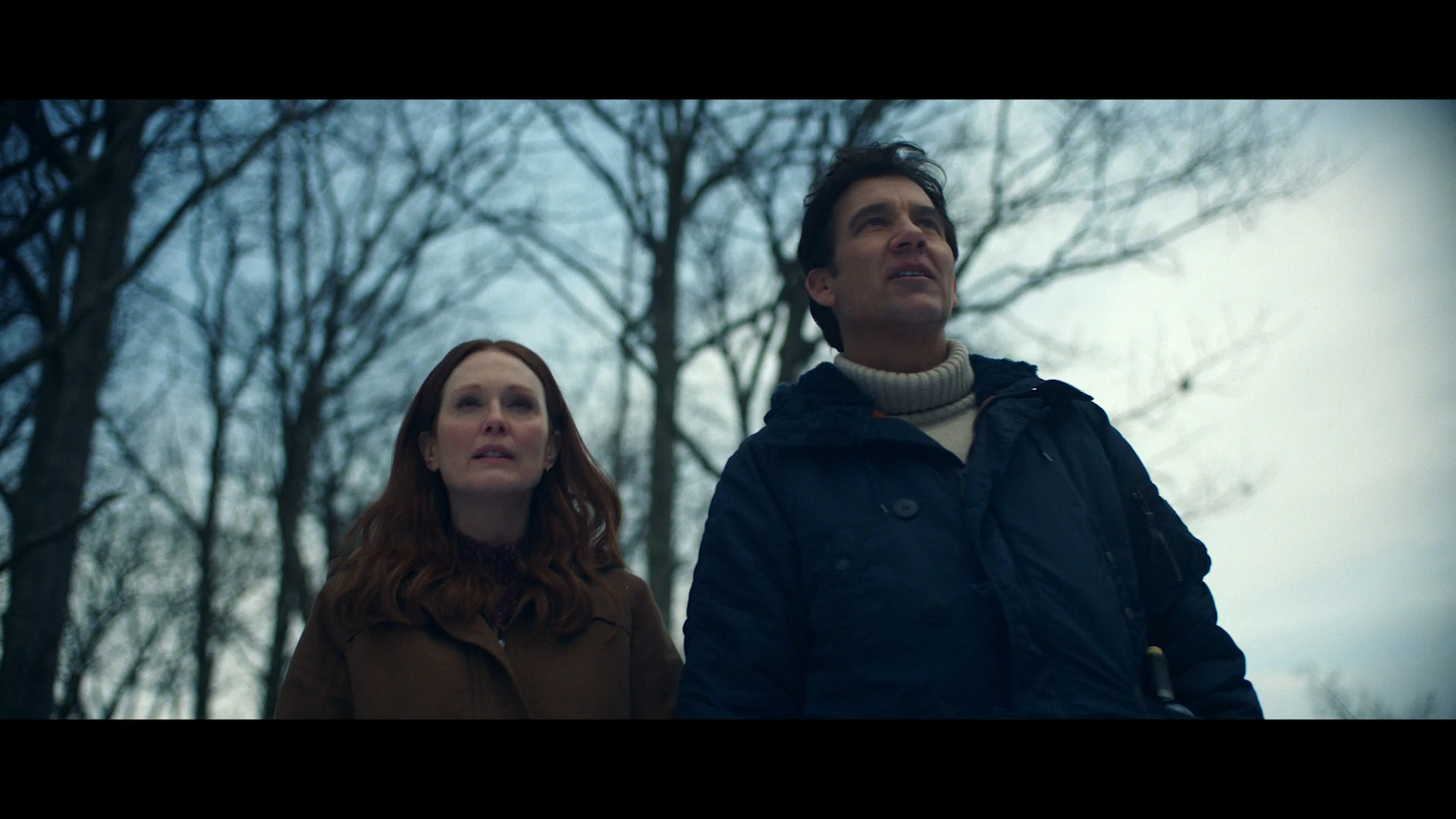 couple walking forest