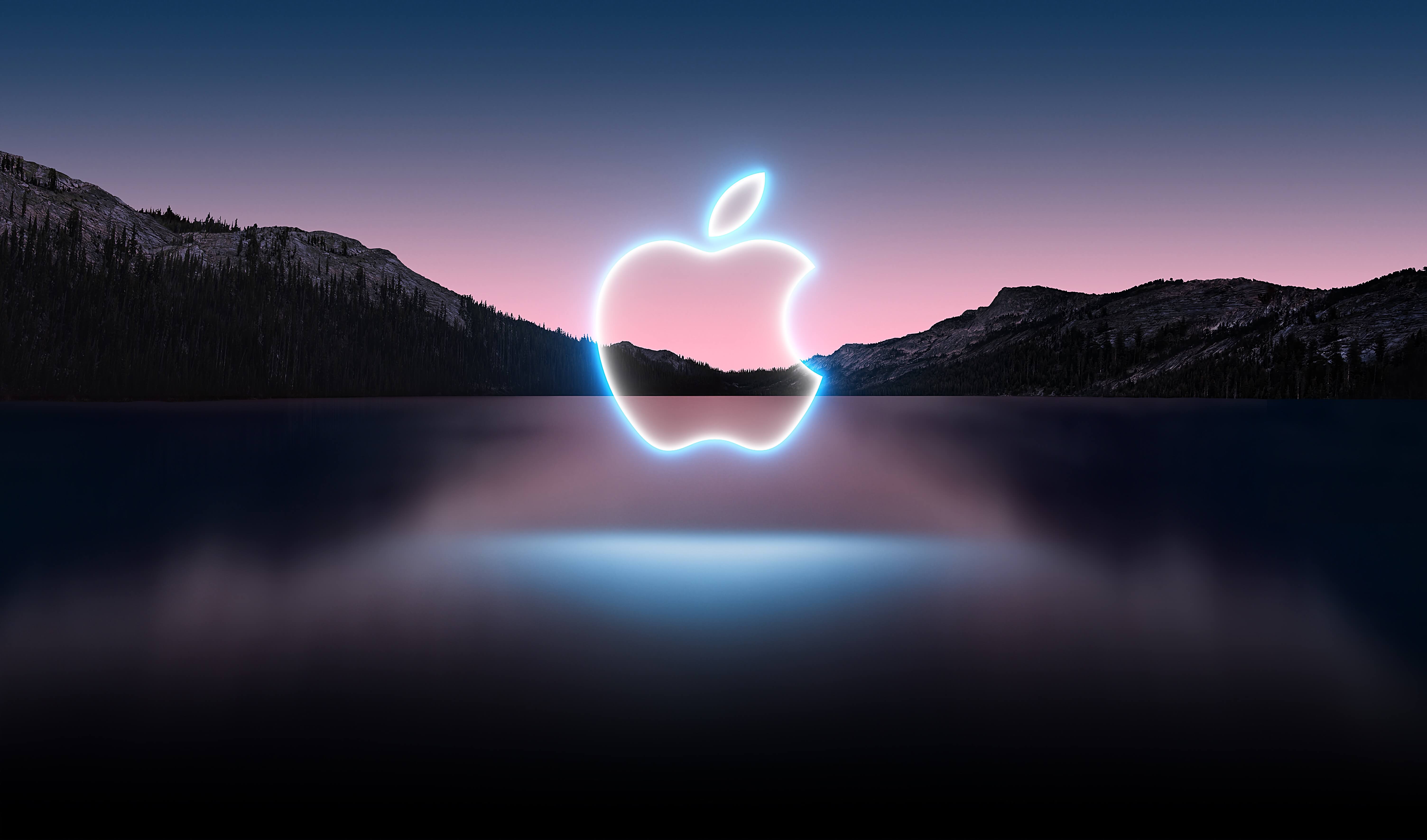 glowing apple logo lake