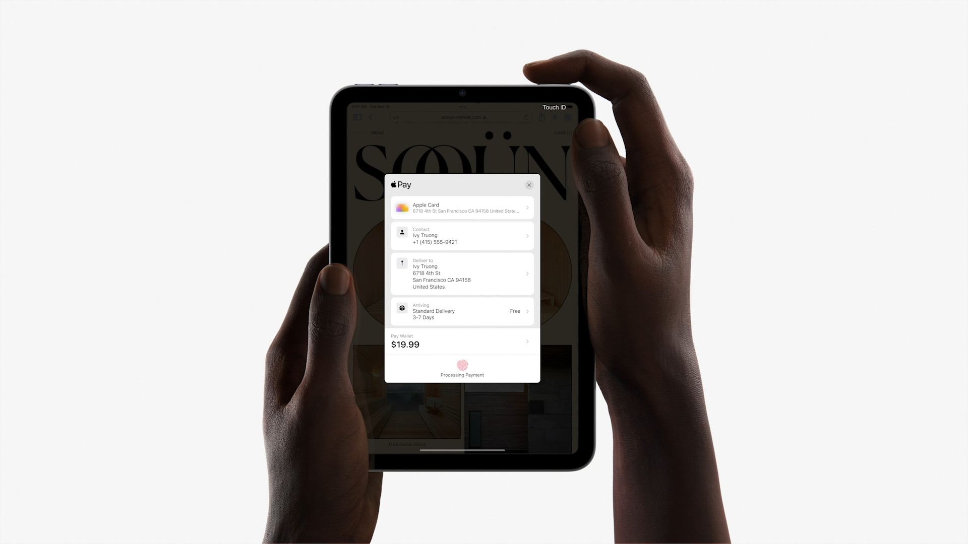 hands holding tablet with payment