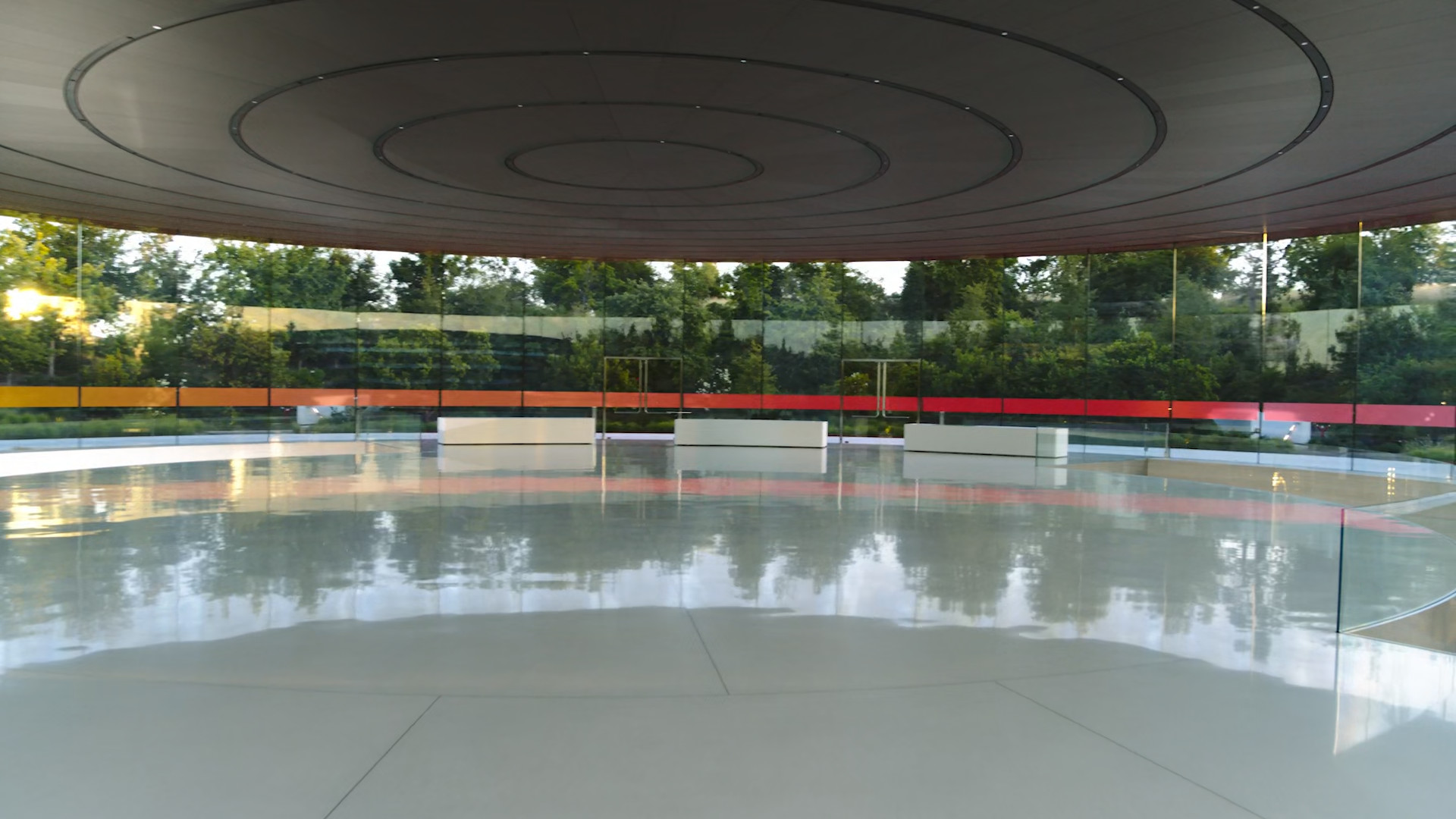 interior circular room with colorful stripes