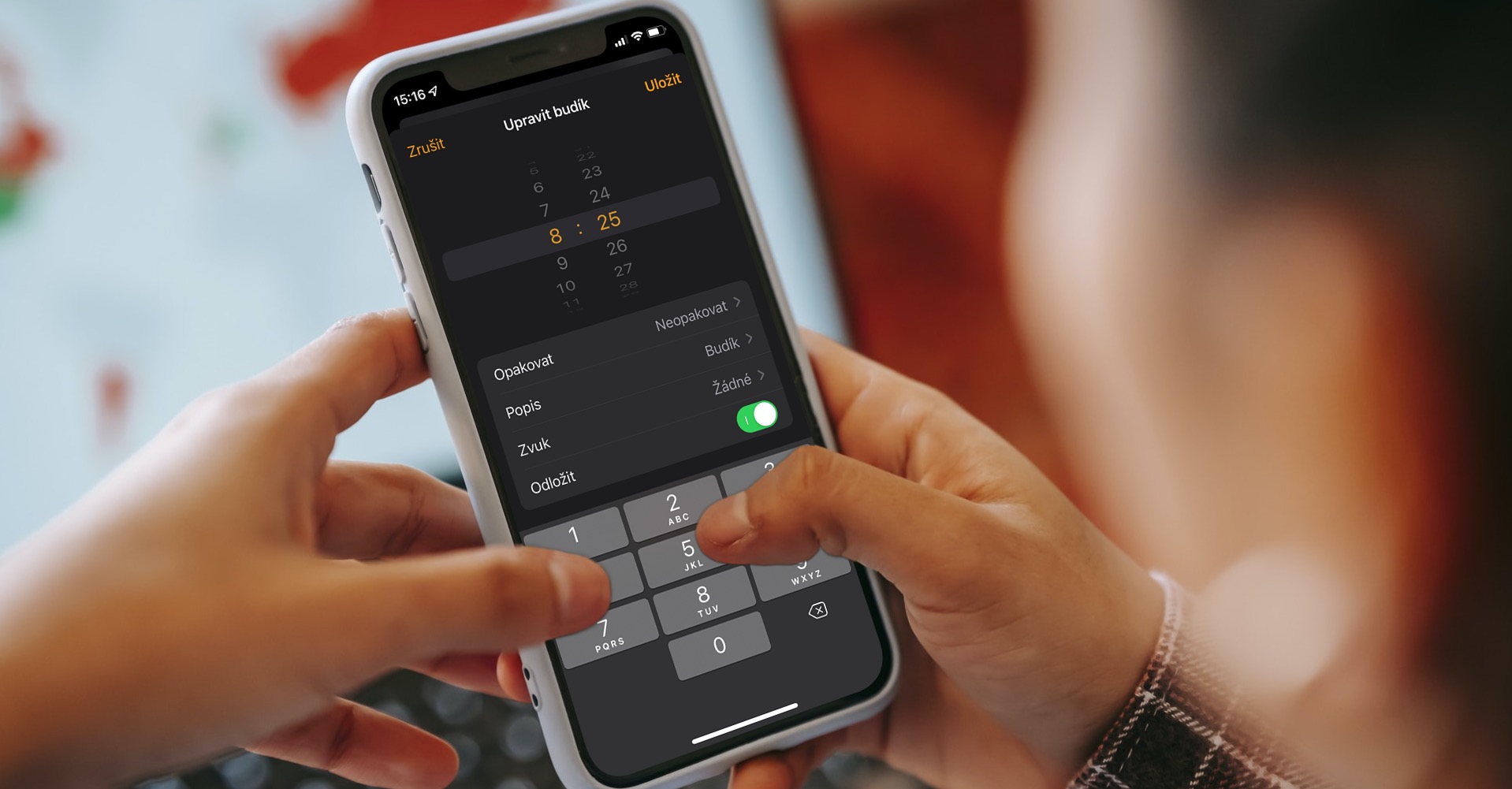 ios 15 zadávání času pomocí klávesnice