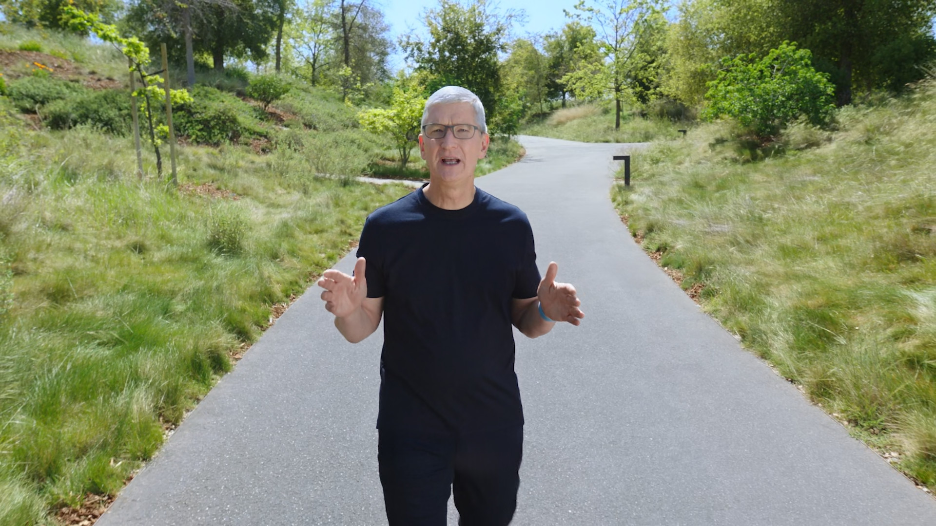 man gesturing on path