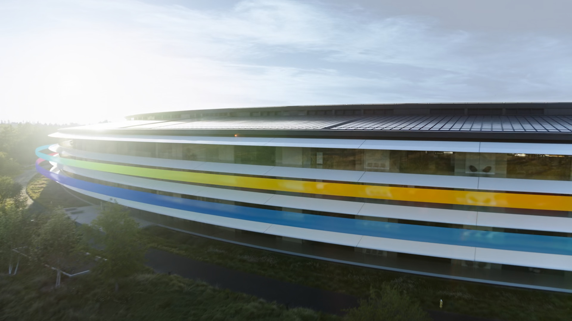 modern building with colorful stripes