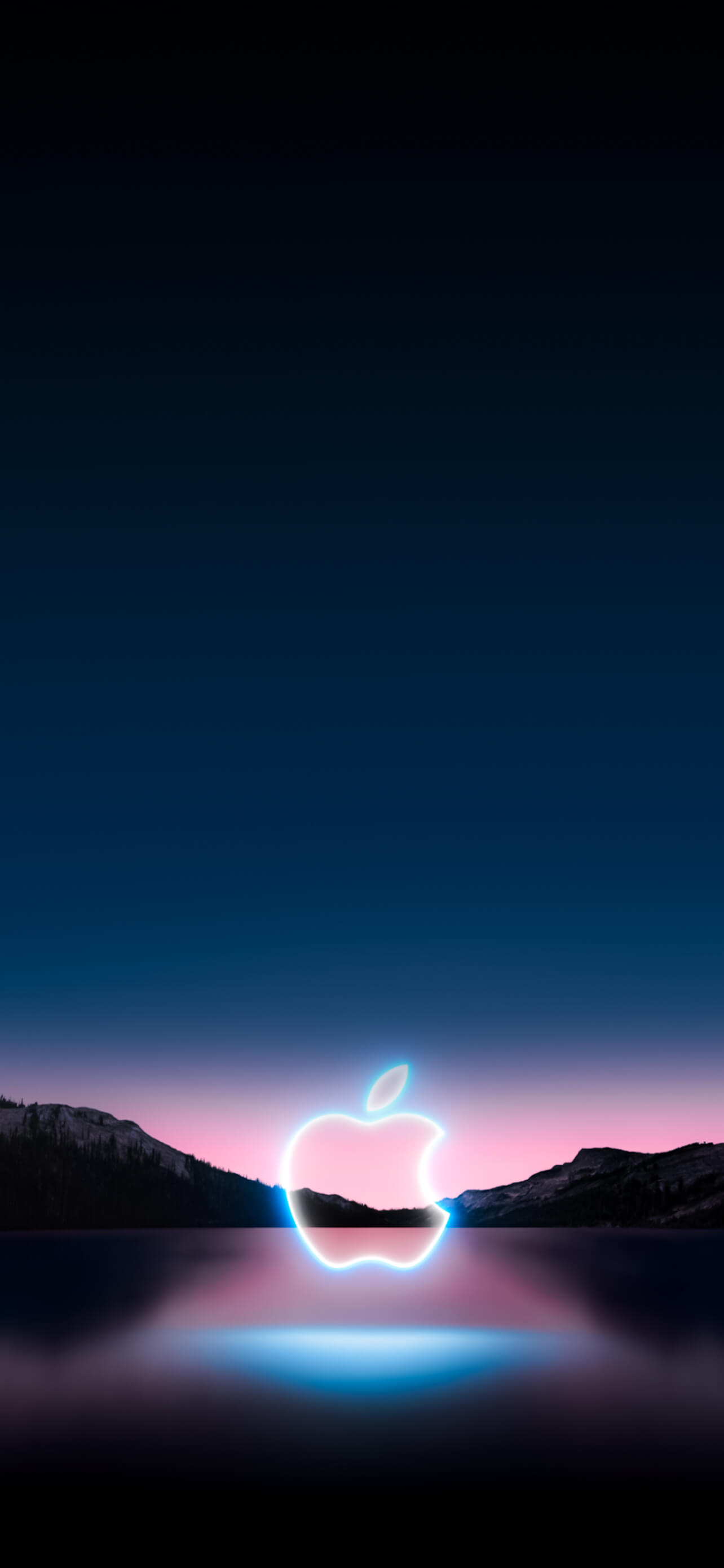 neon apple logo on dark background