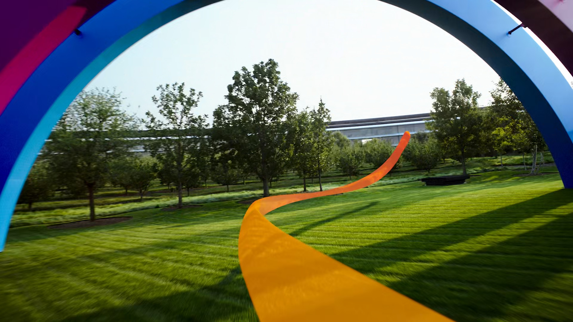 orange path through rainbow arch
