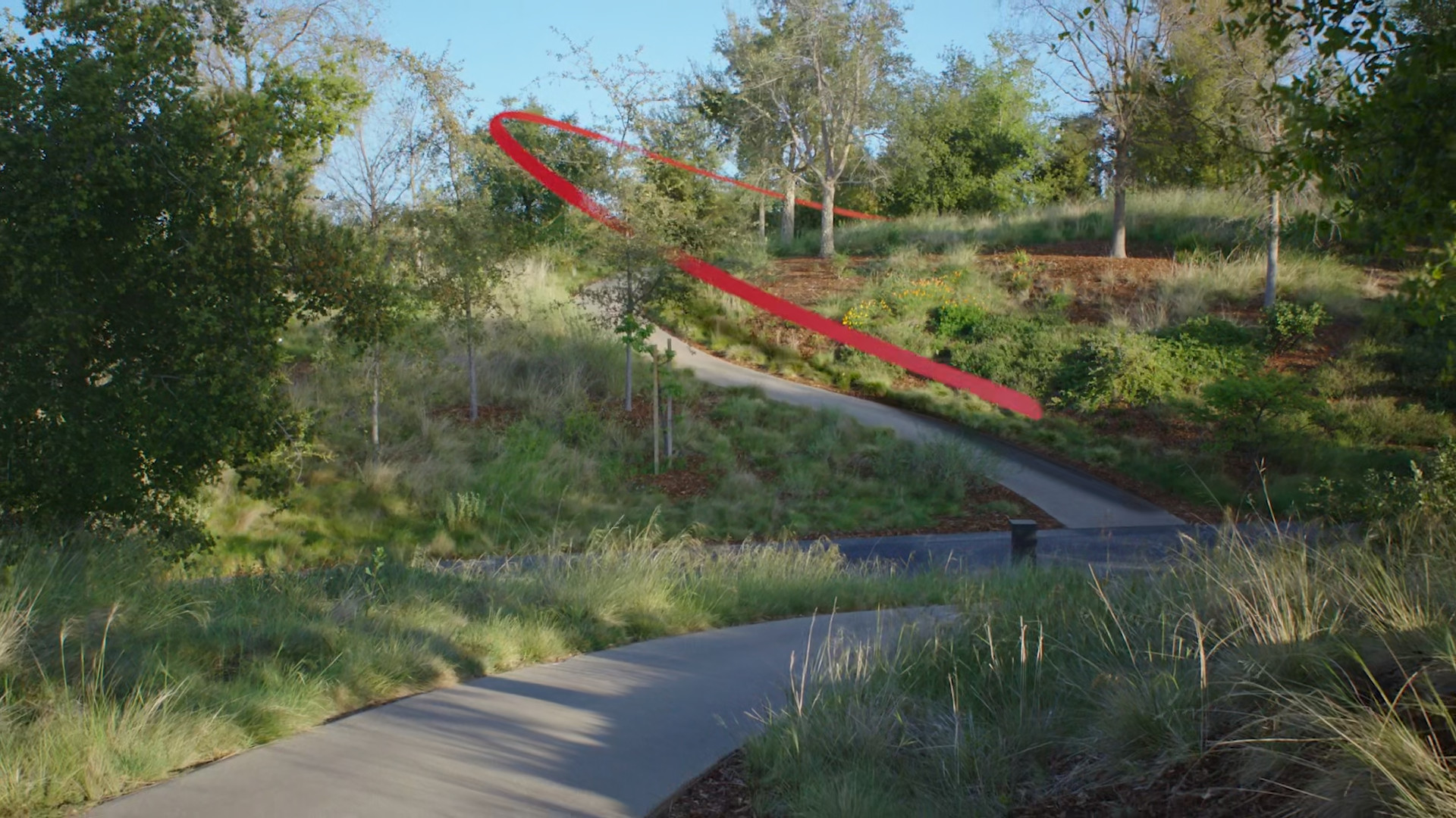 pathway with red ribbon