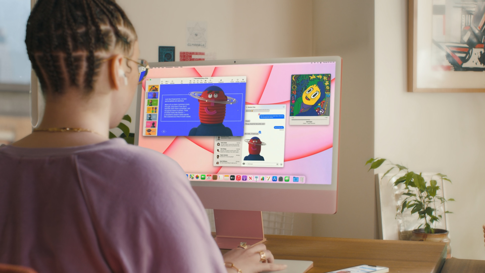 person using pink desktop