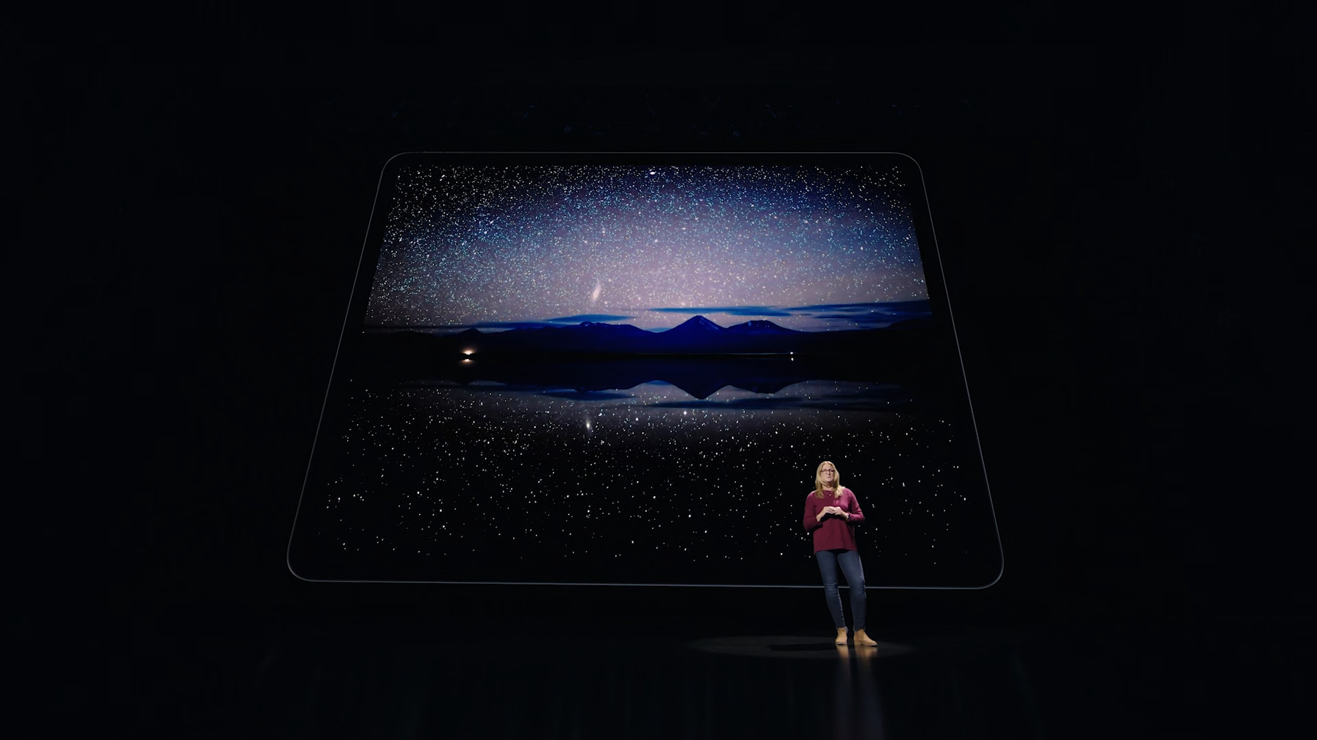 person with starry sky display