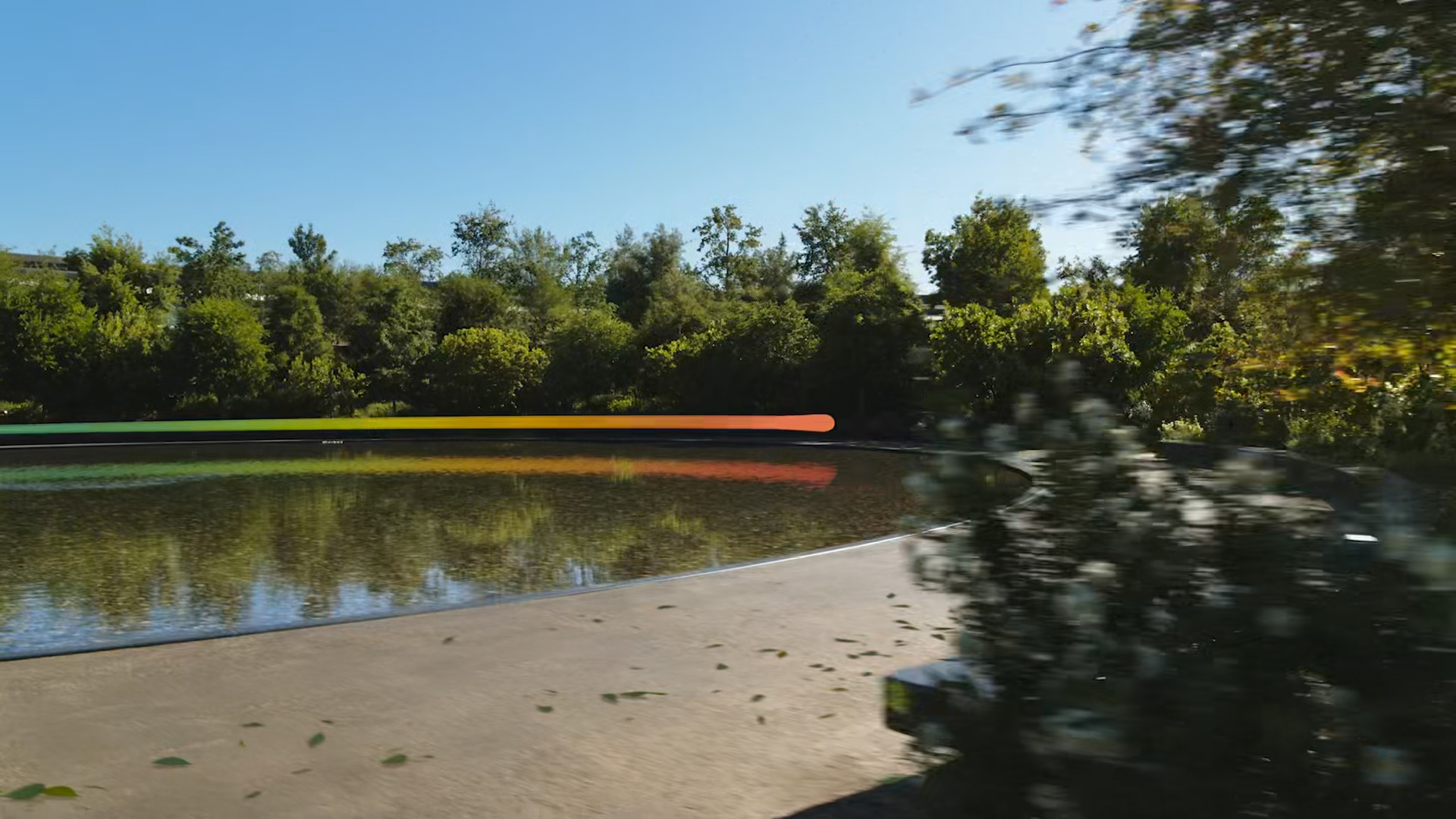 pond with colorful ribbon