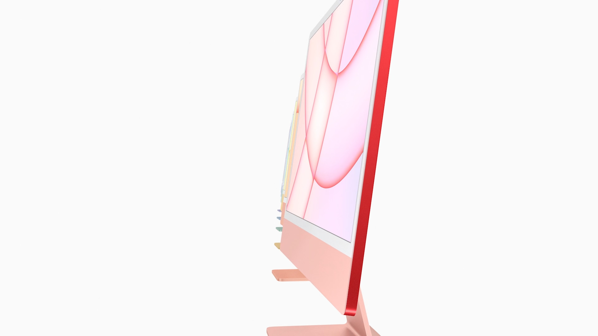 side view red apple monitor