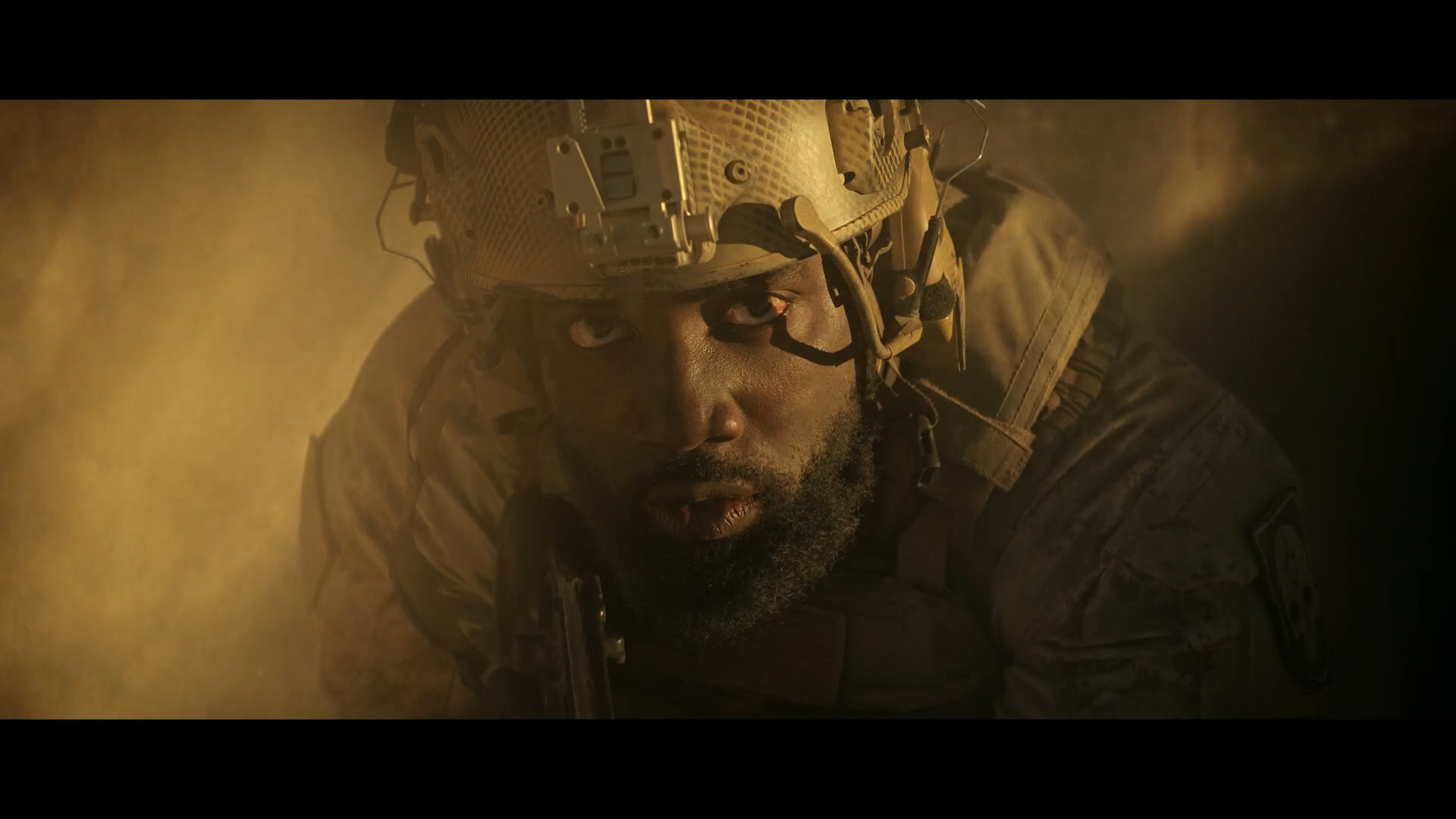 soldier closeup in dust