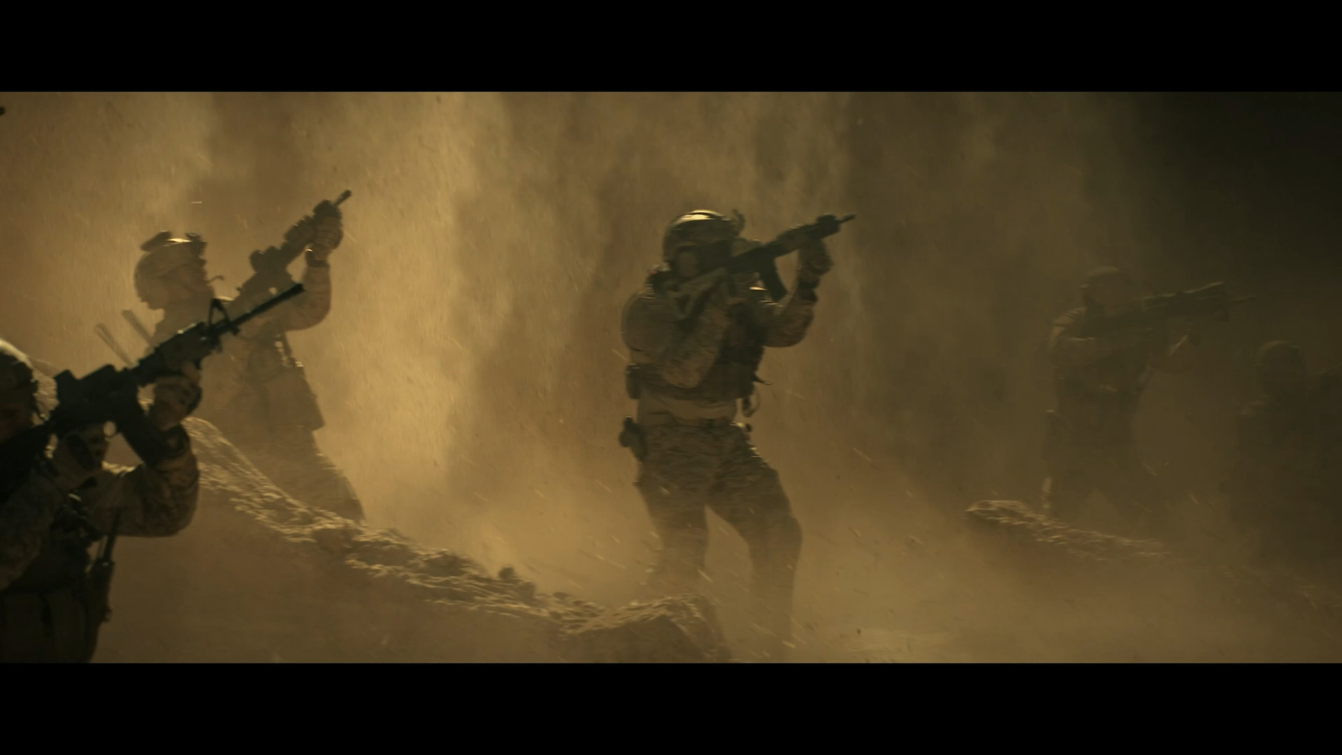 soldiers in dusty battlefield