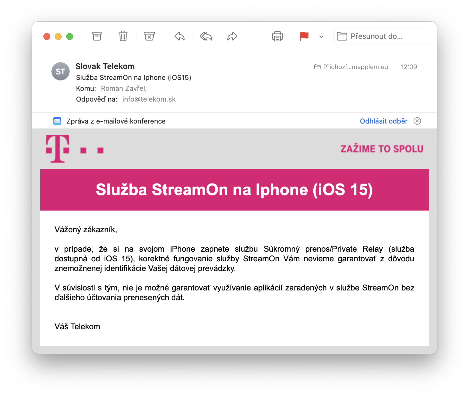 streamon service email ios15