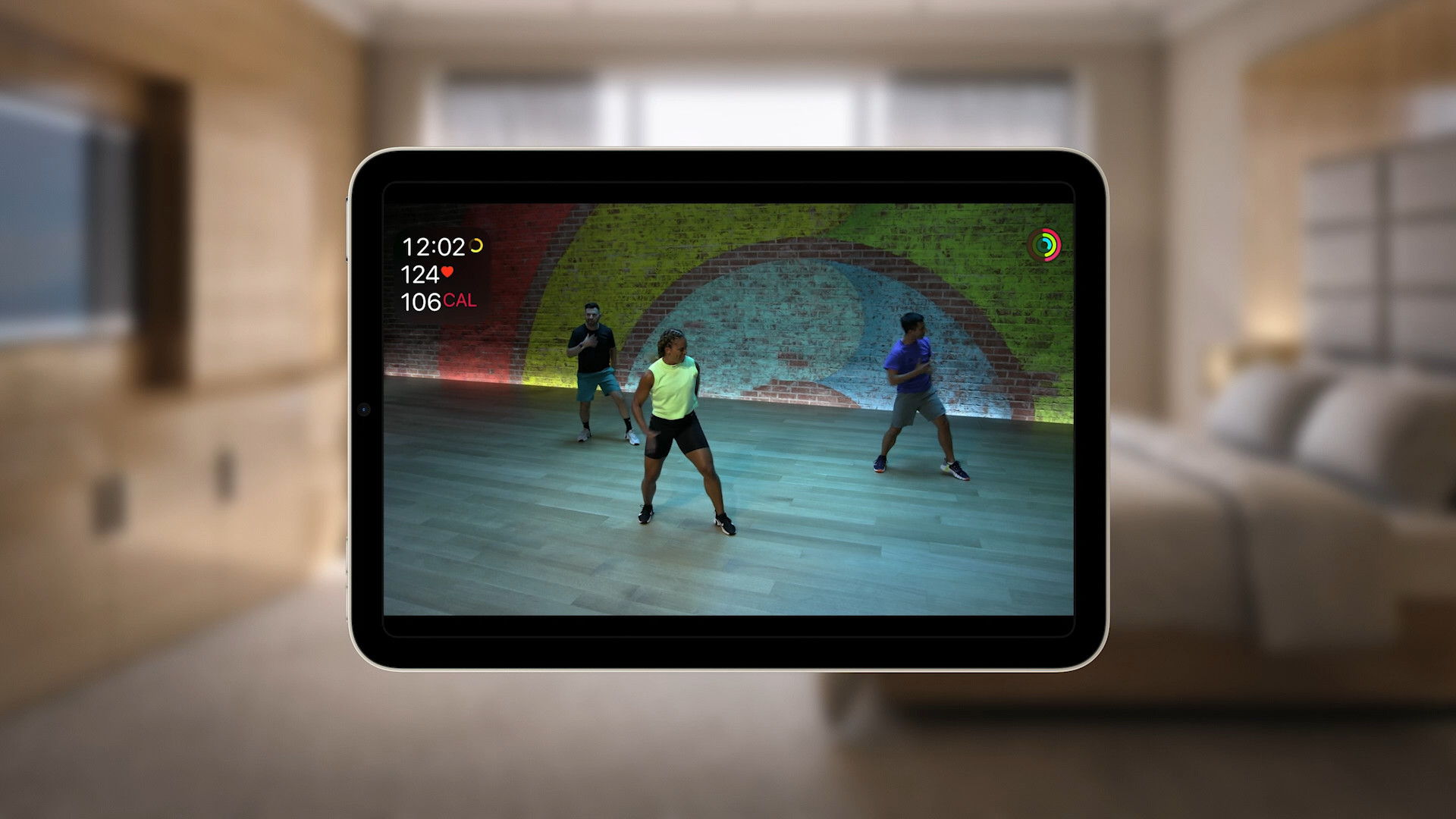 tablet fitness class bedroom