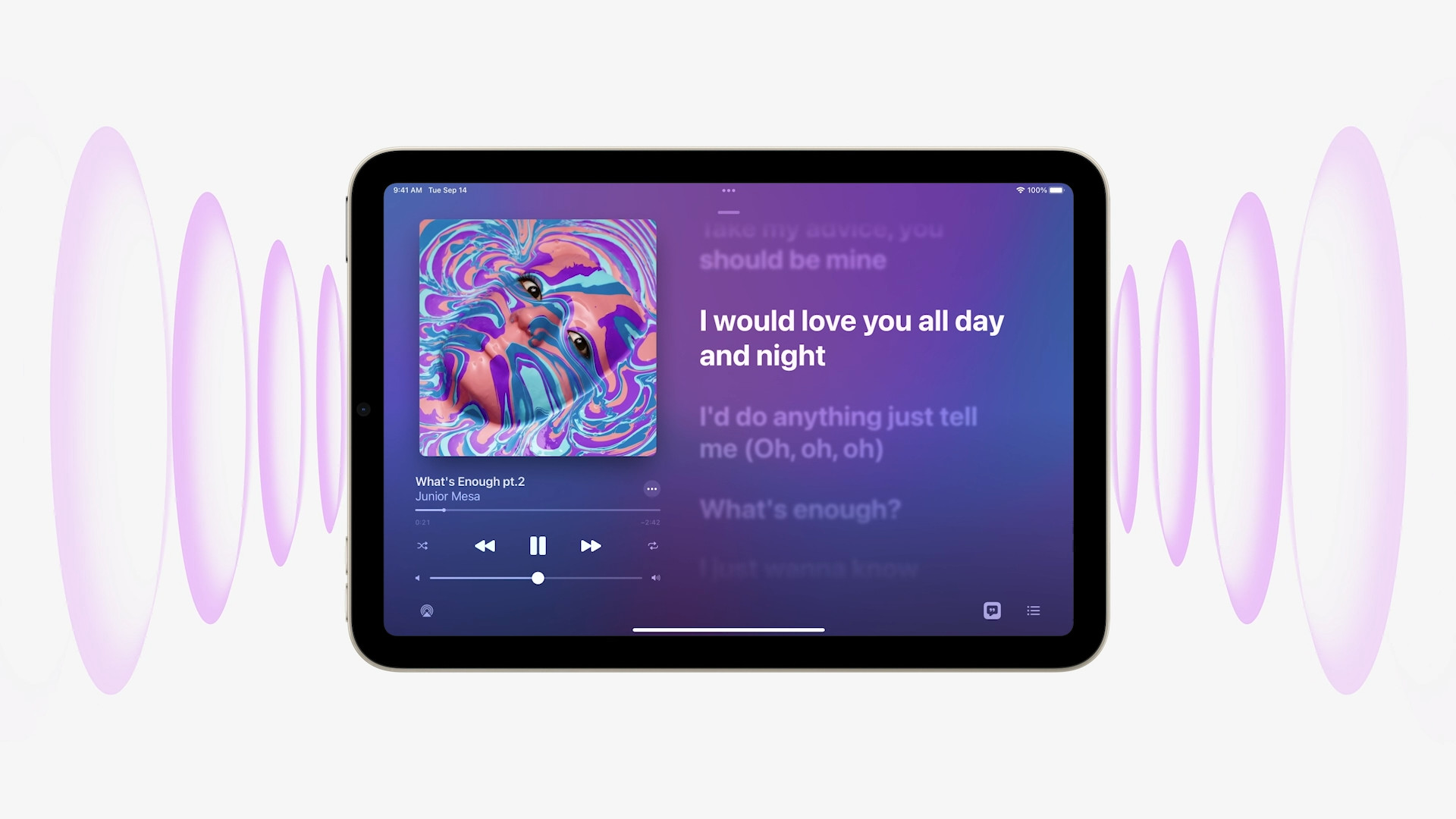 tablet with music and sound waves