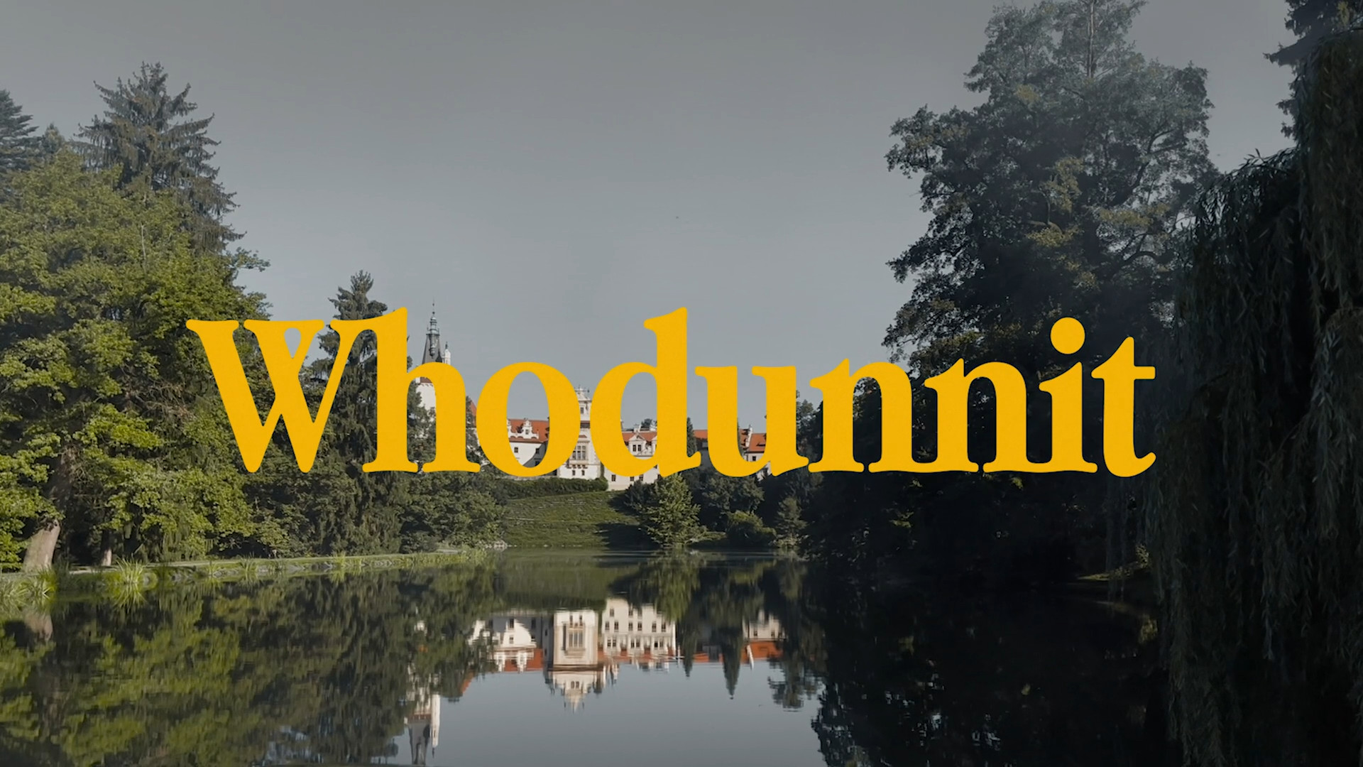 whodunnit title over lake