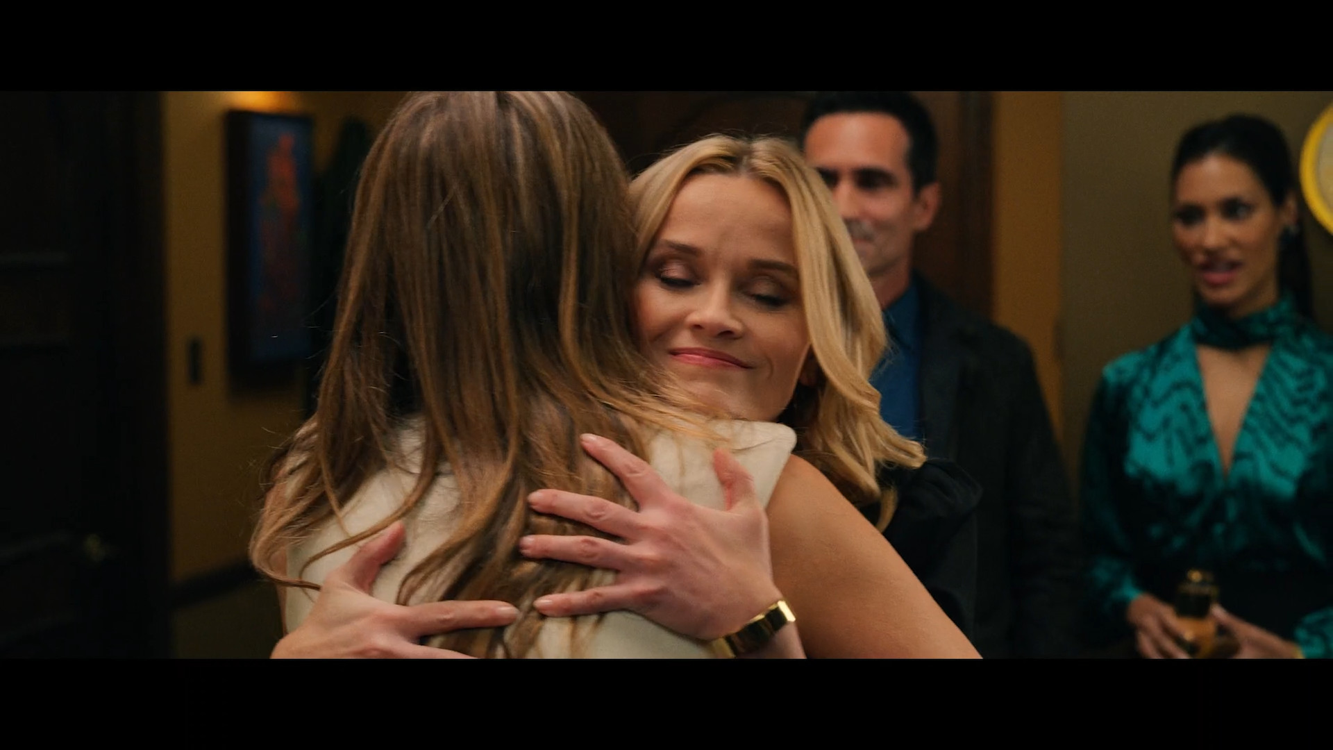 woman hugging in room