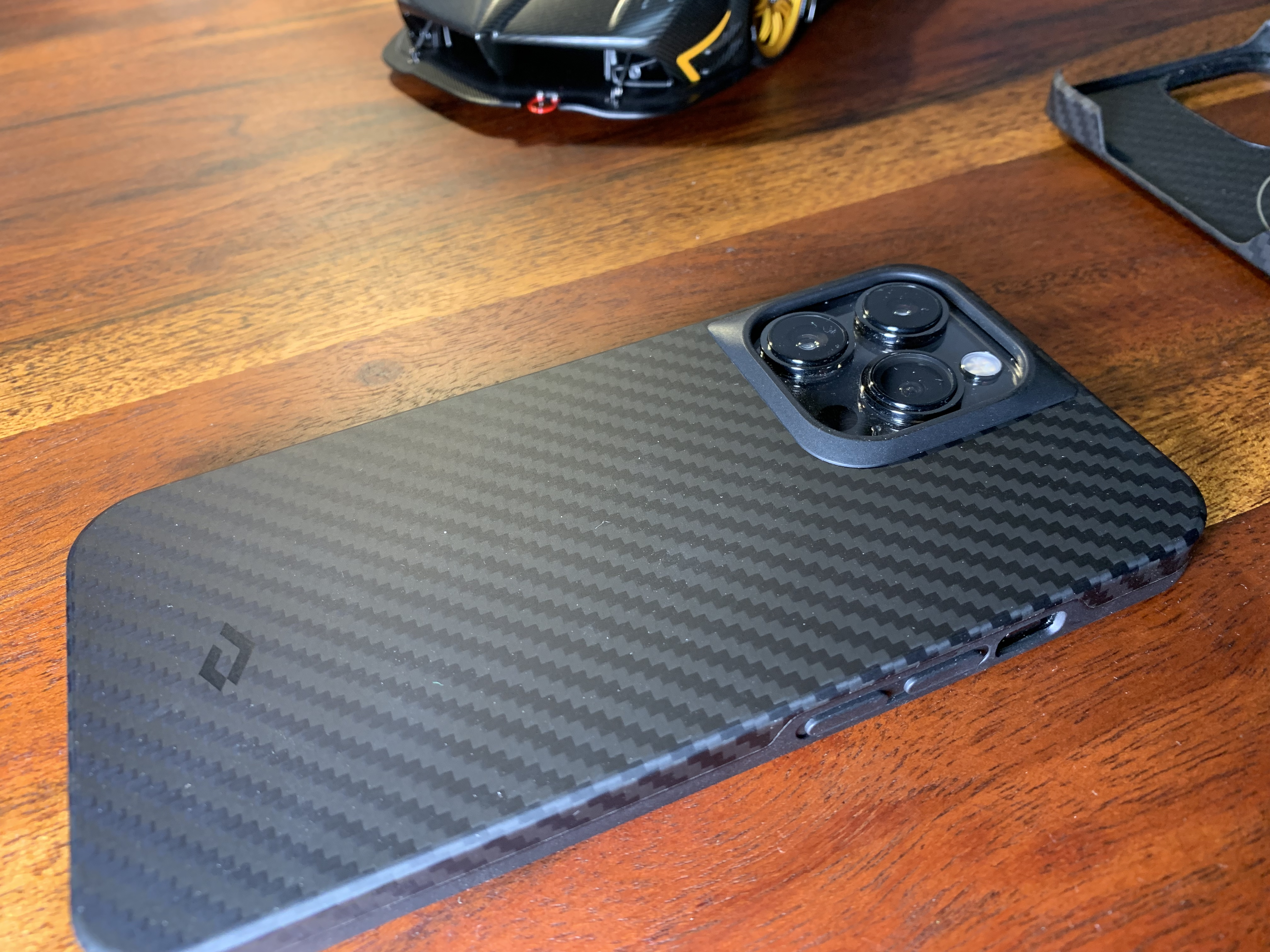carbon fiber phone case camera closeup