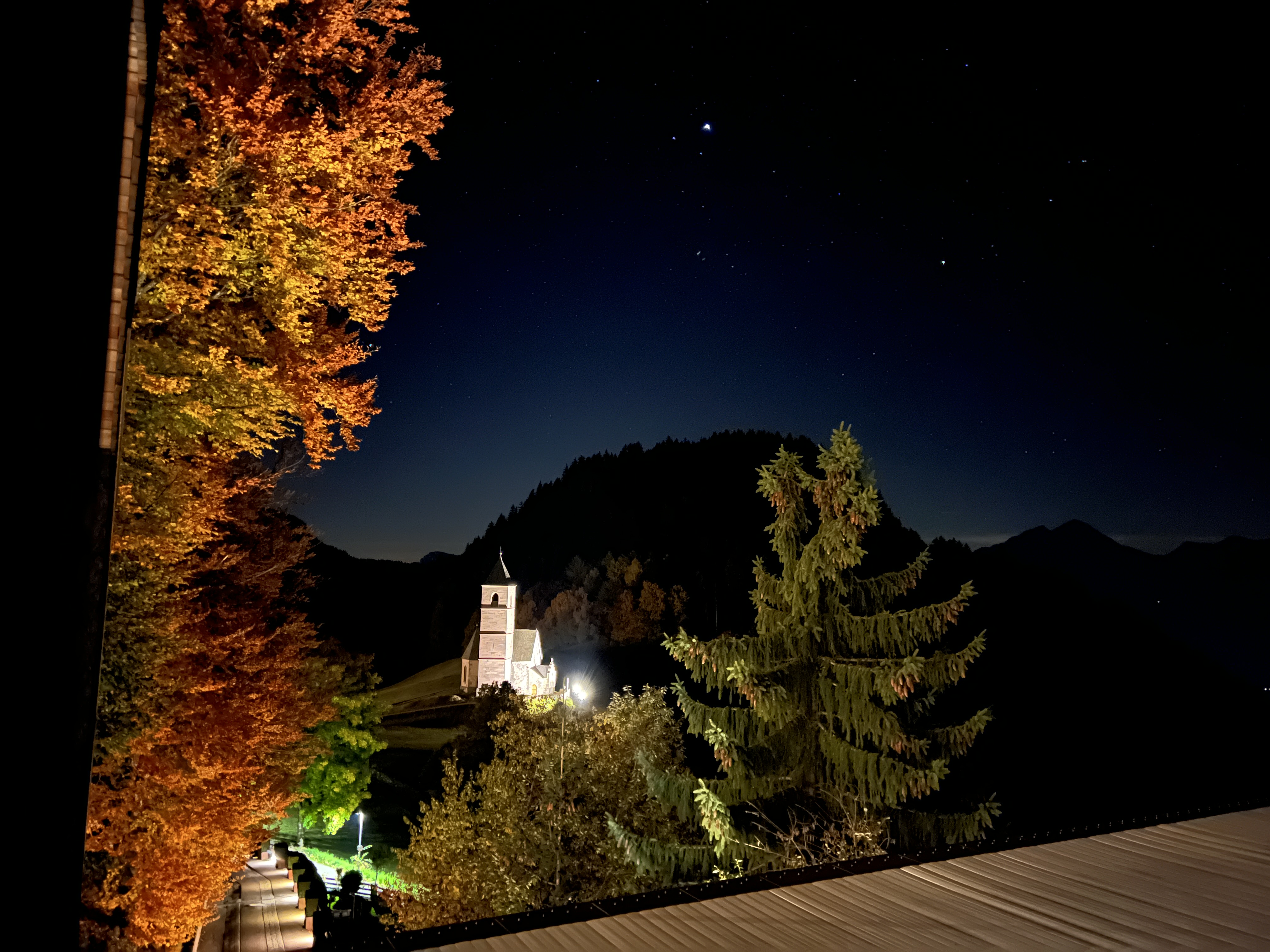 church autumn trees night