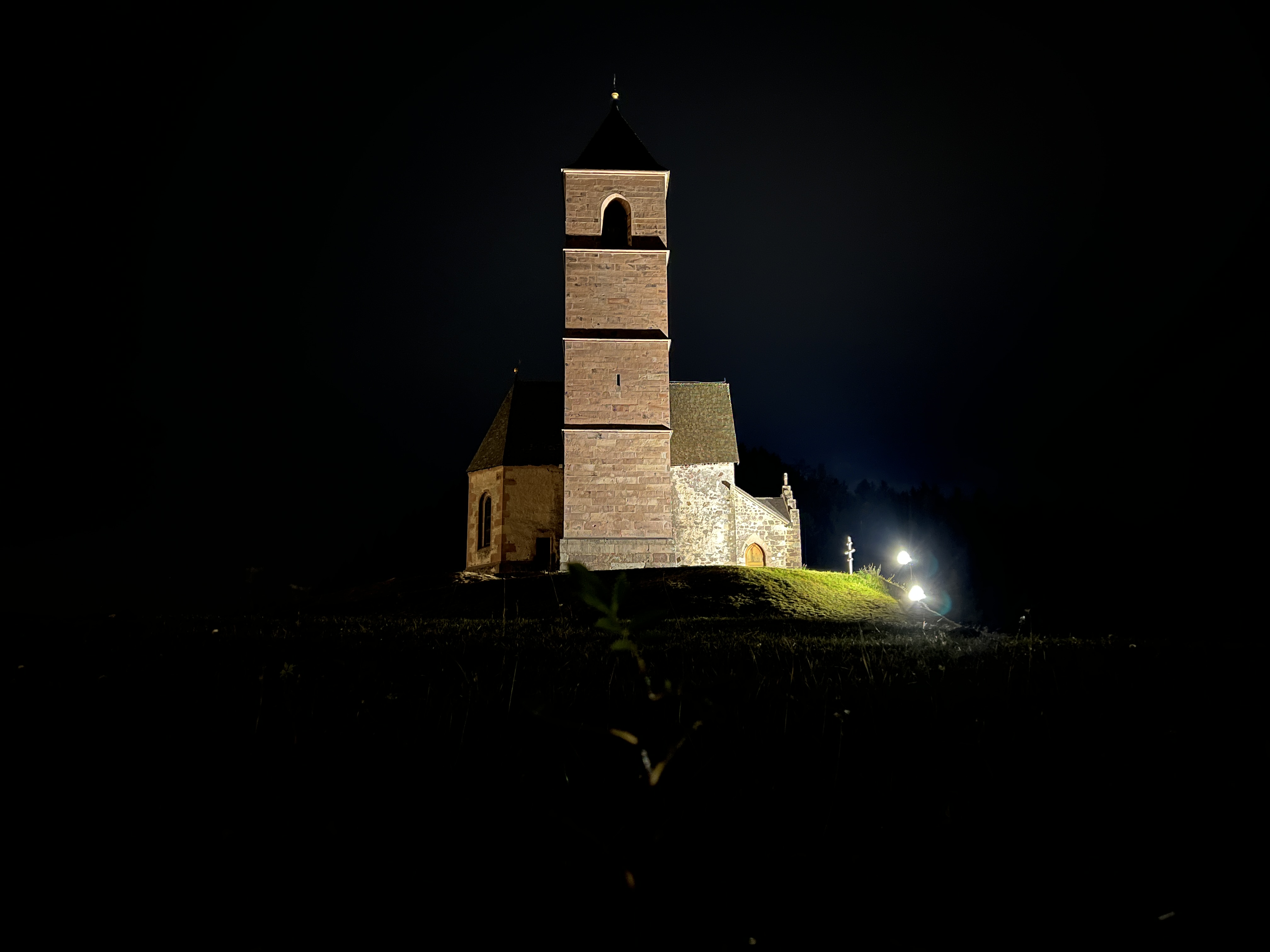 church illuminated at night