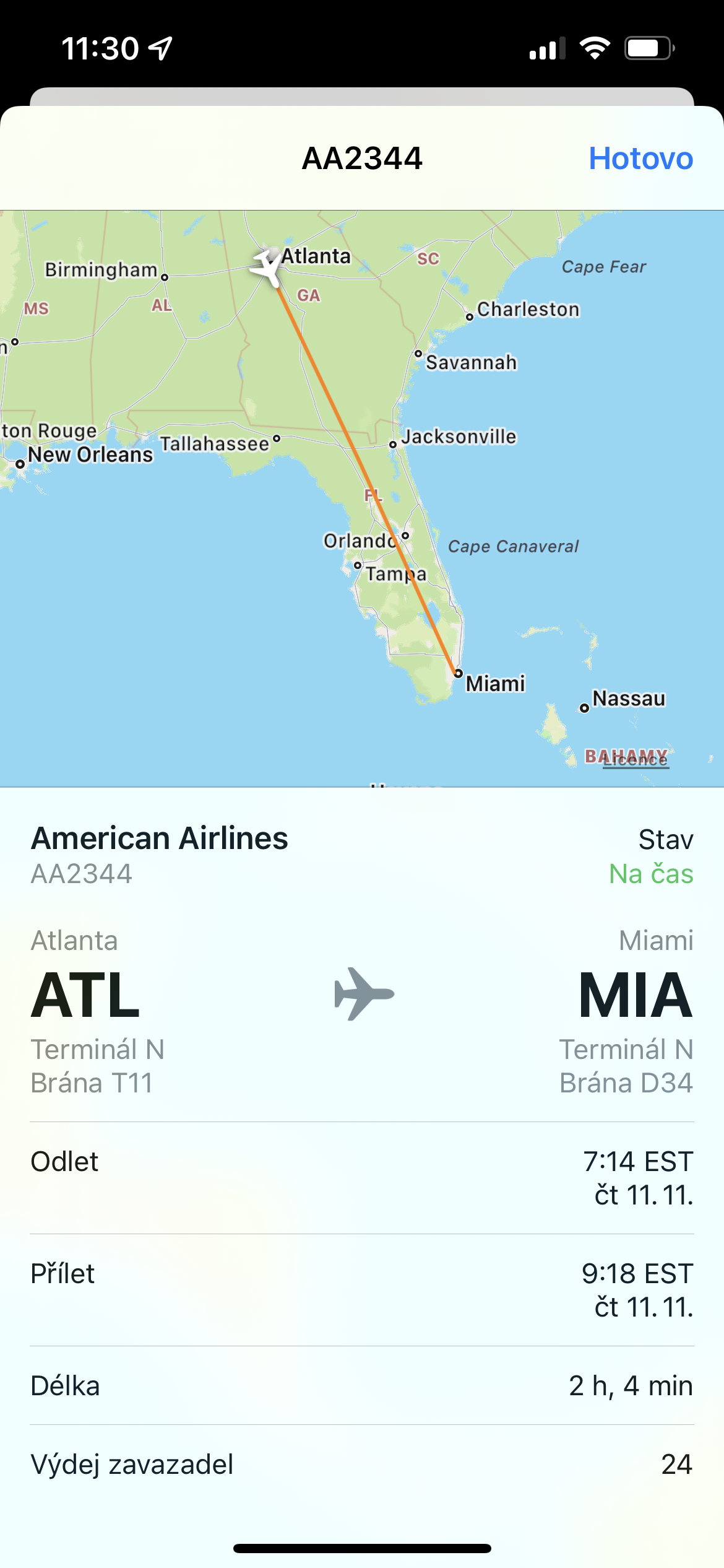 flight map atlanta miami