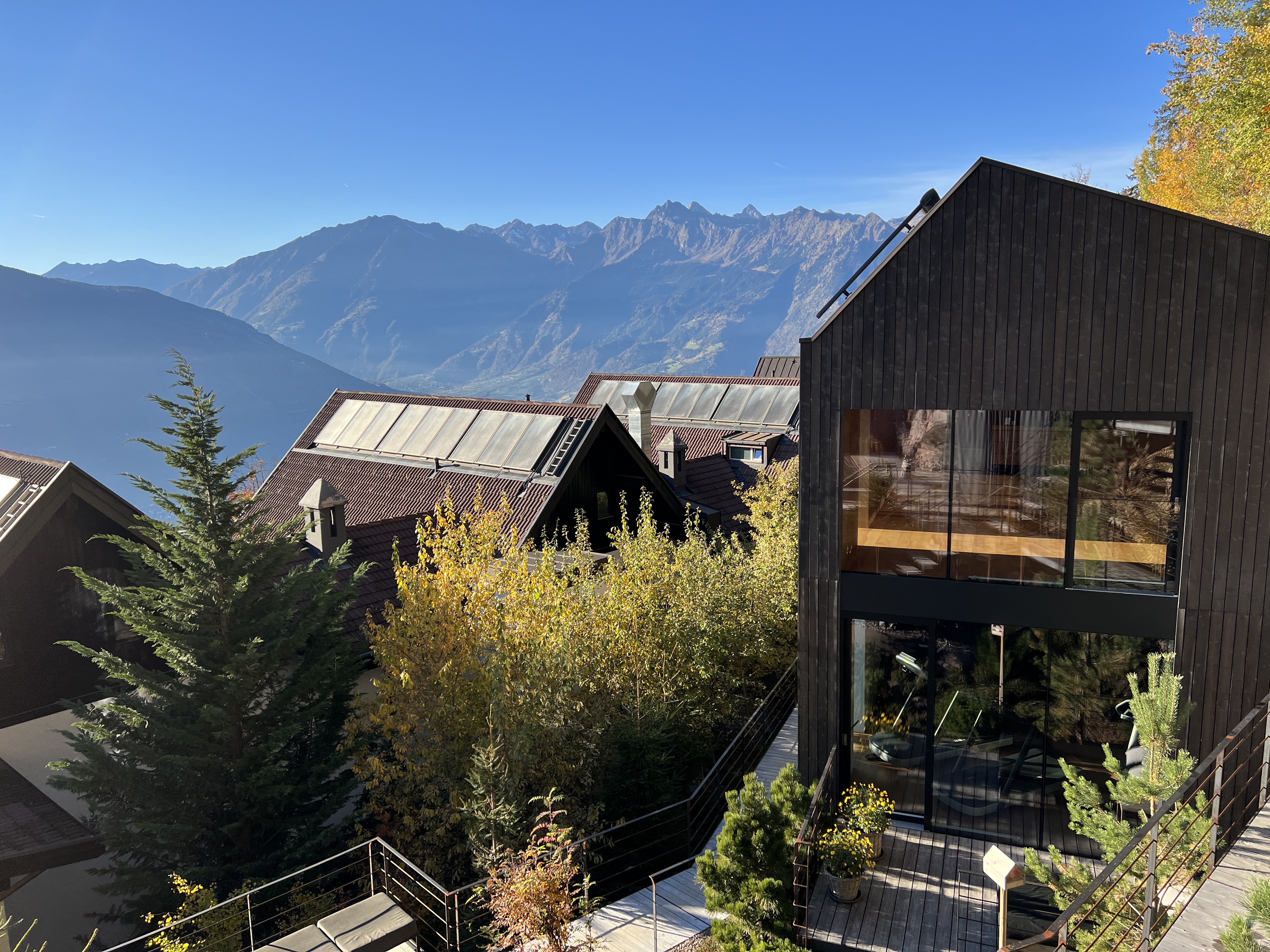 modern house with mountain backdrop