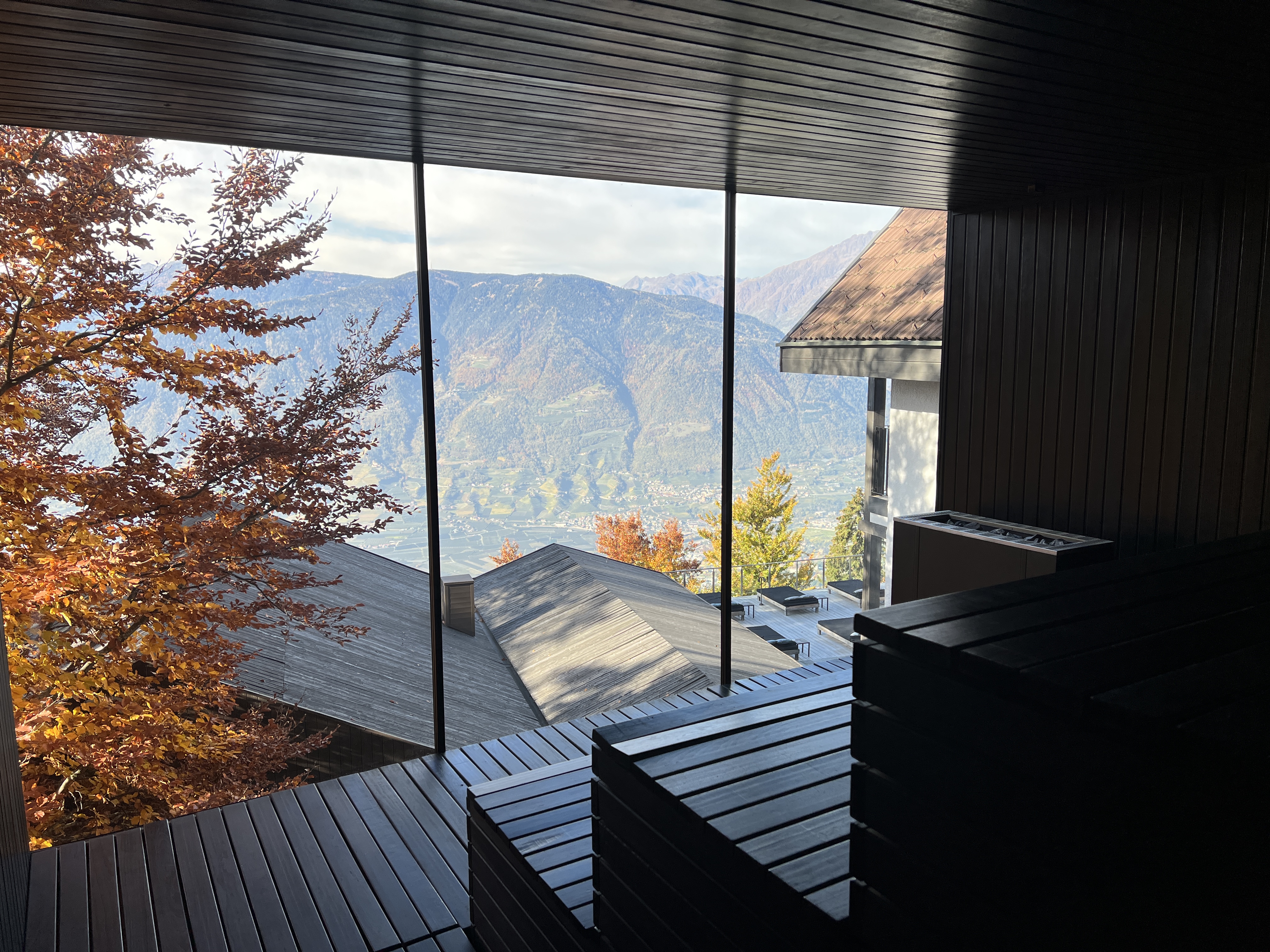 sauna view mountains autumn