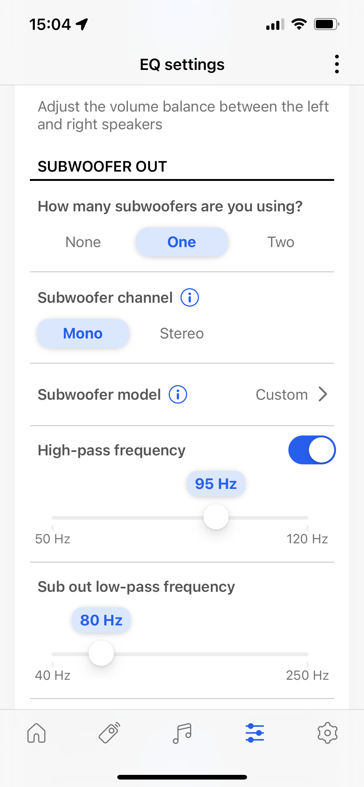 subwoofer frequency settings