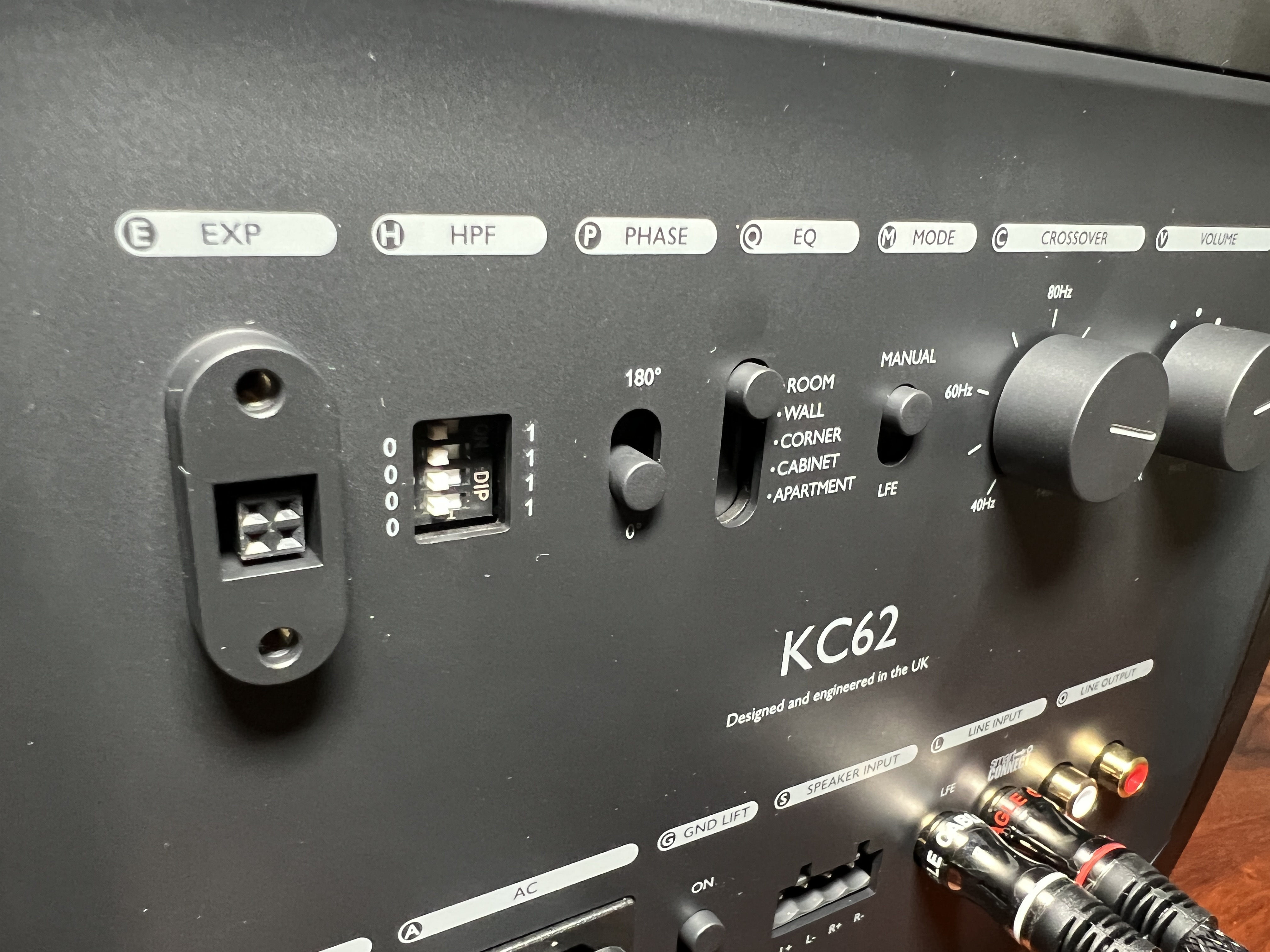 subwoofer settings closeup