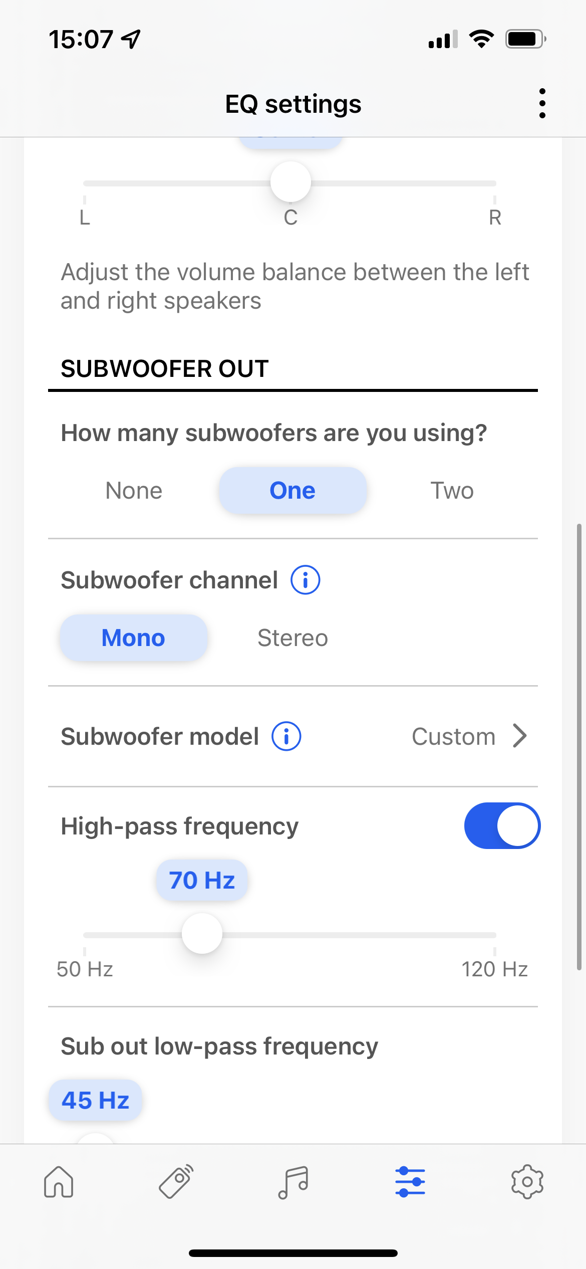 subwoofer settings frequency adjustment