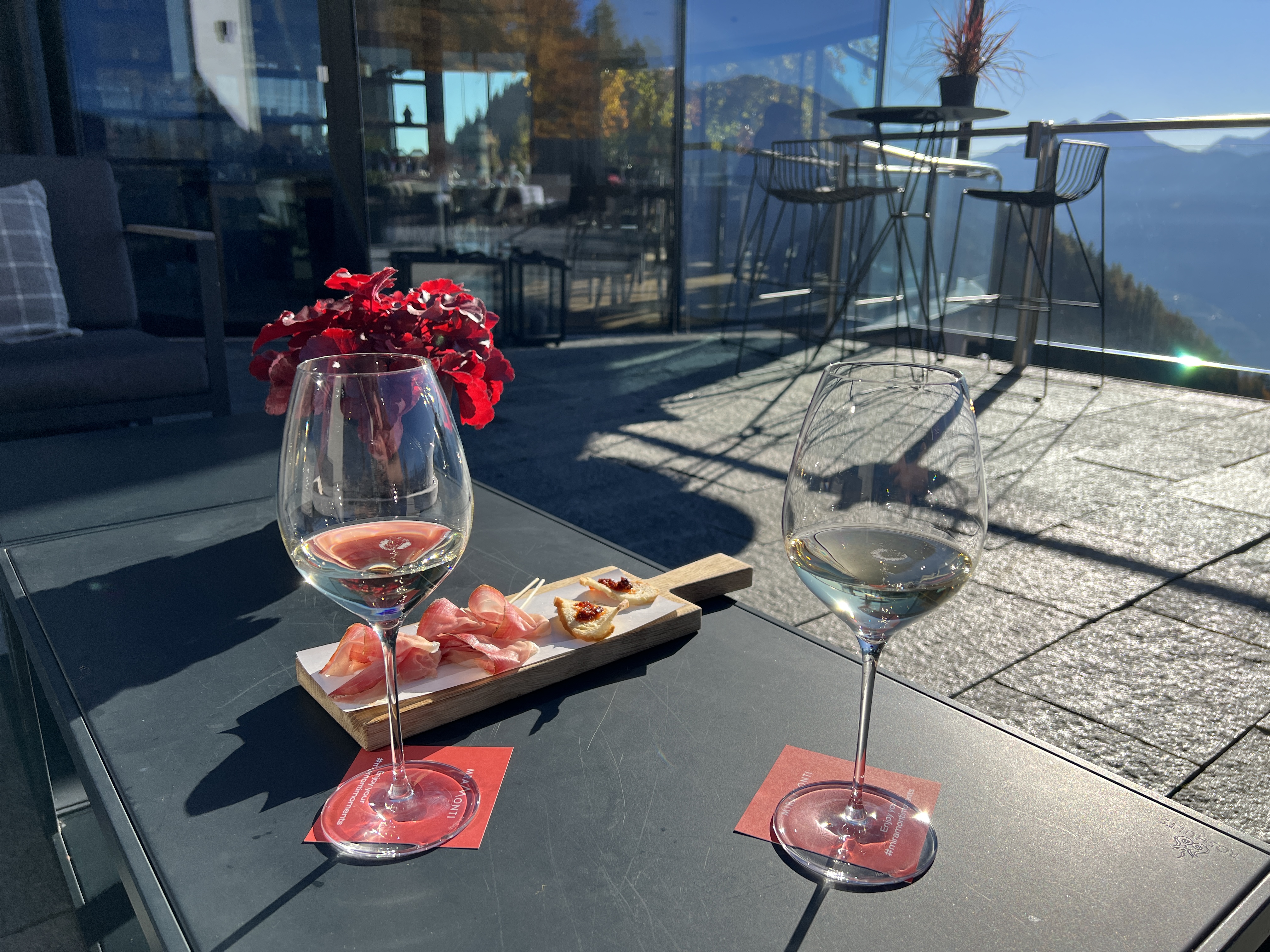 table with wine and snacks outdoor