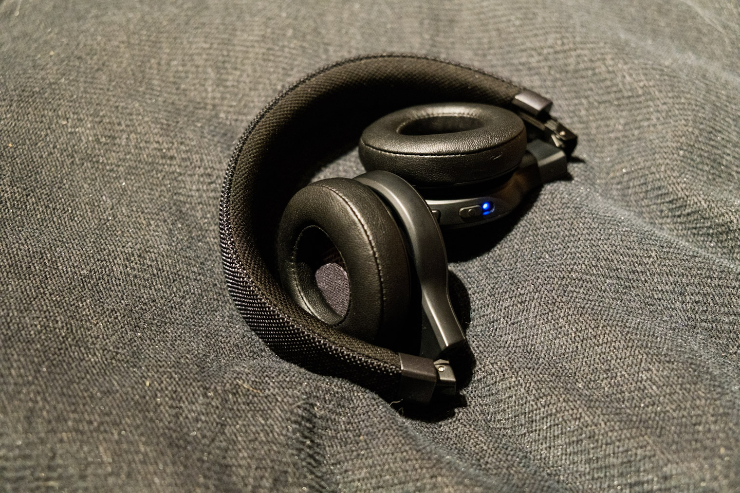 folded headphones on fabric