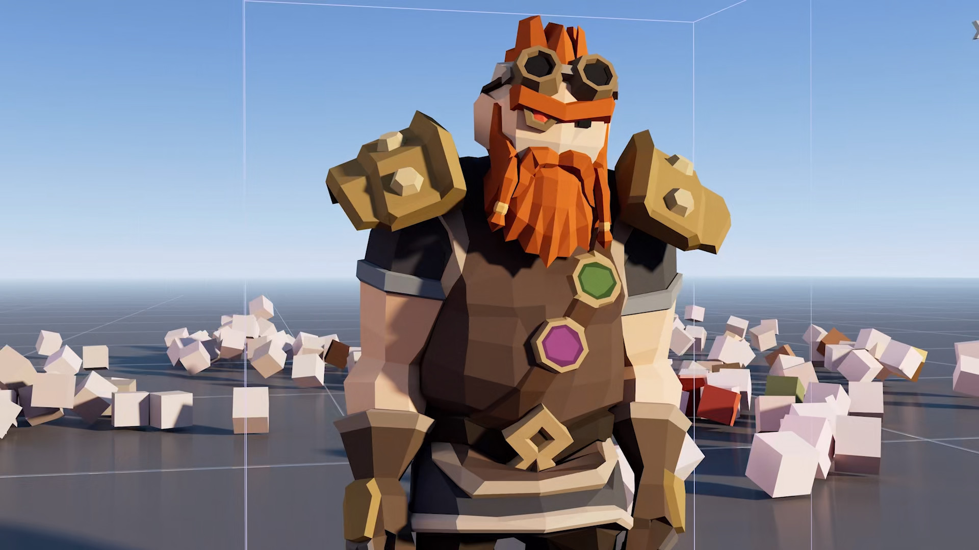 low poly character orange beard