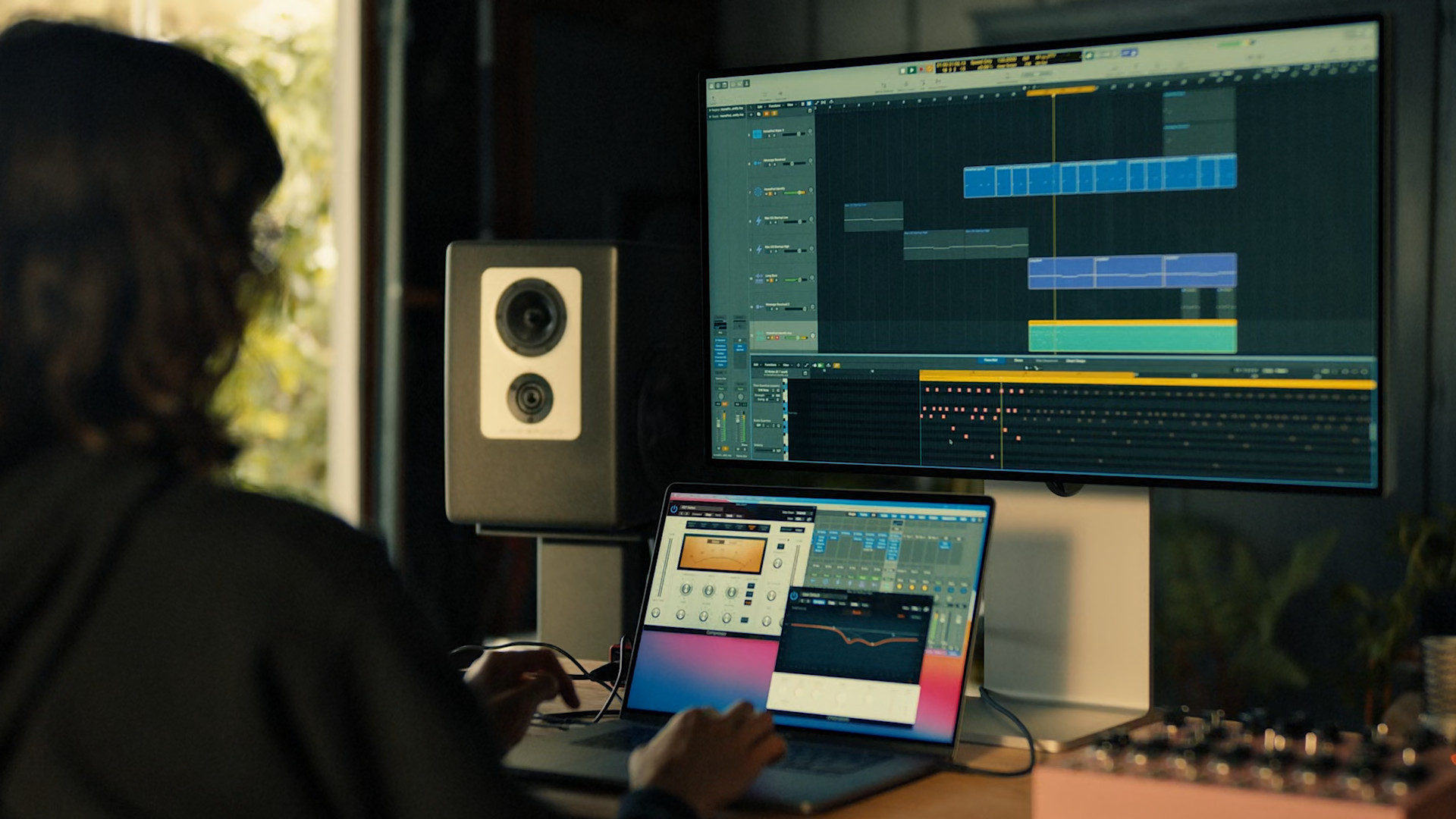 person working on music production