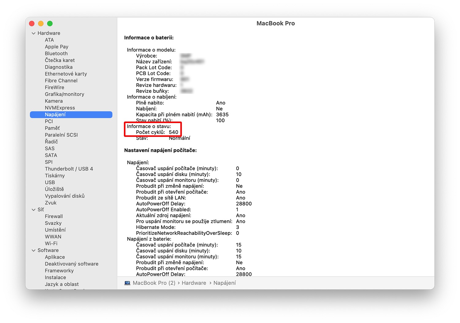 Počet cyklů baterie Mac