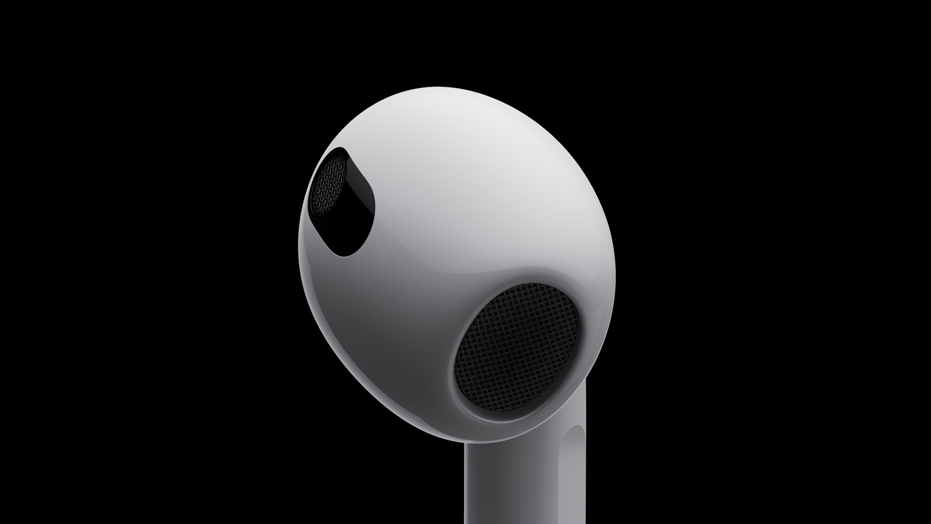 white earbud on black background