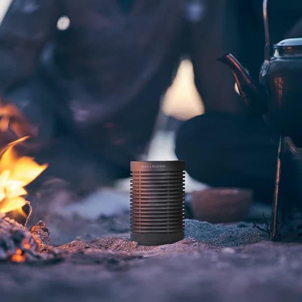 camping fire with speaker