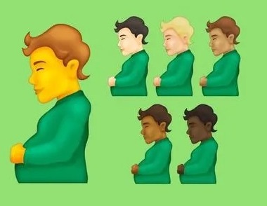 emoji pregnant man green shirt
