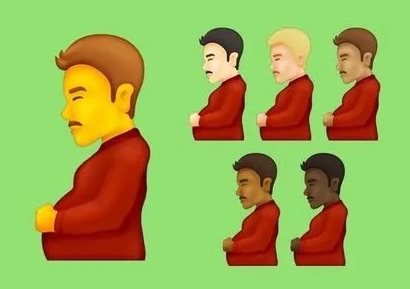 emoji pregnant man red shirt