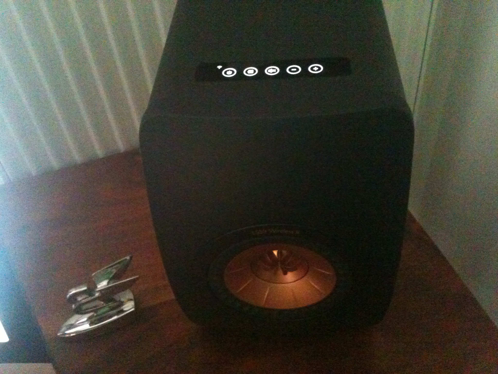 black speaker on table