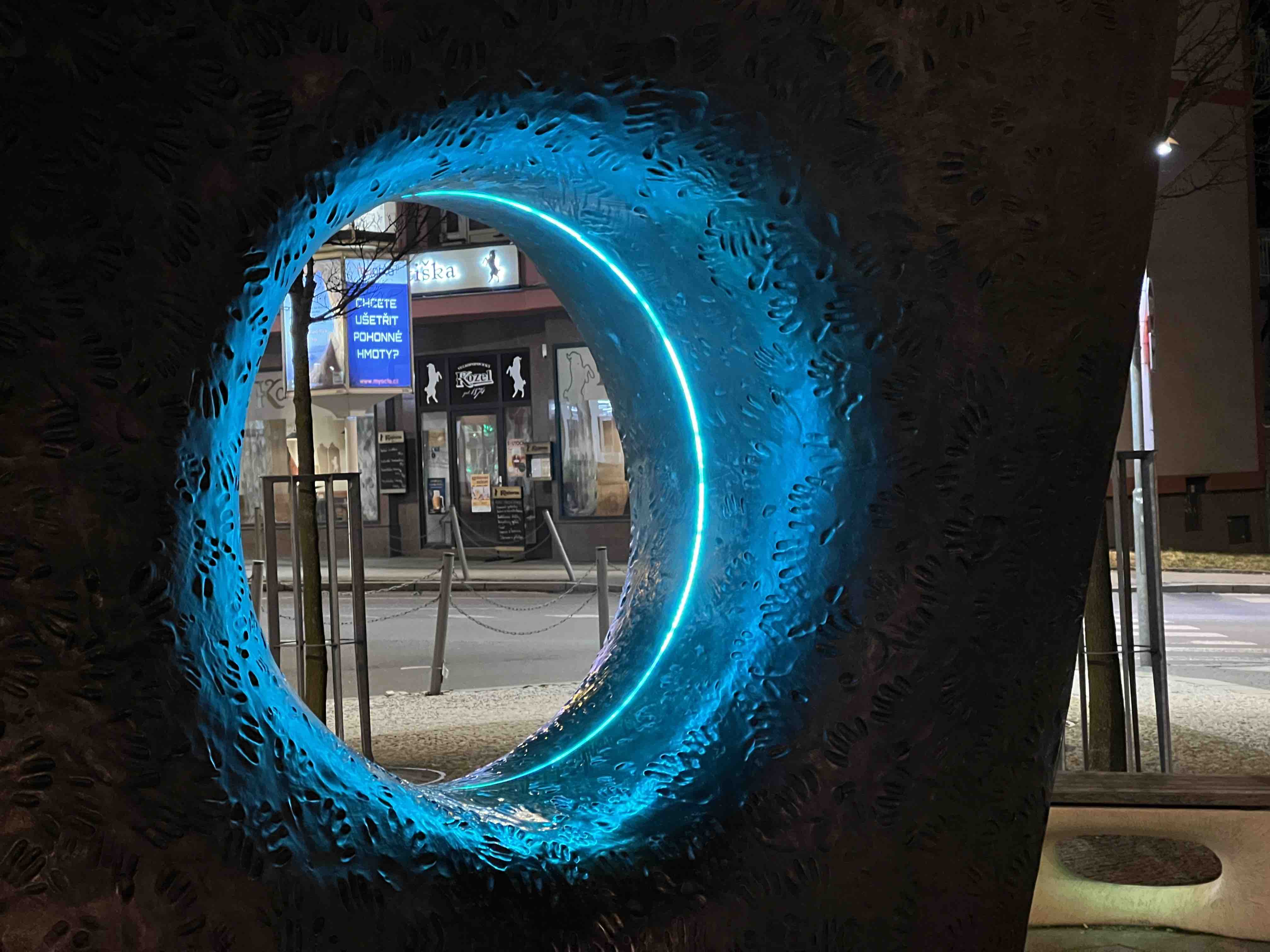 closeup modern sculpture night