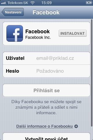 facebook login screen
